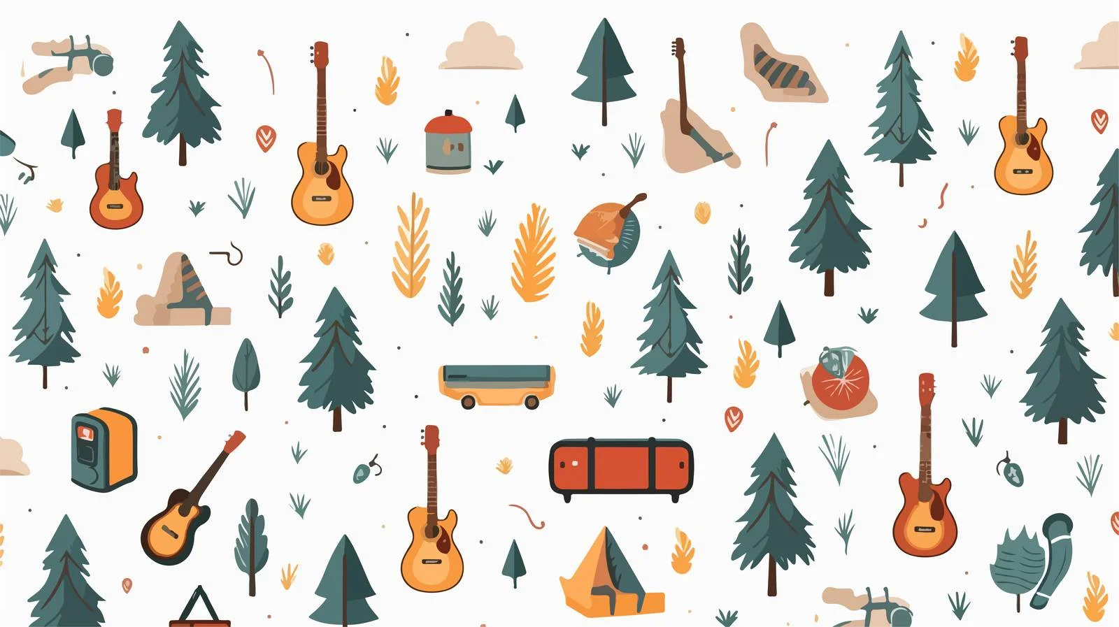 Camping Guitars Christmas Seamless Pattern — free download from Dotvec