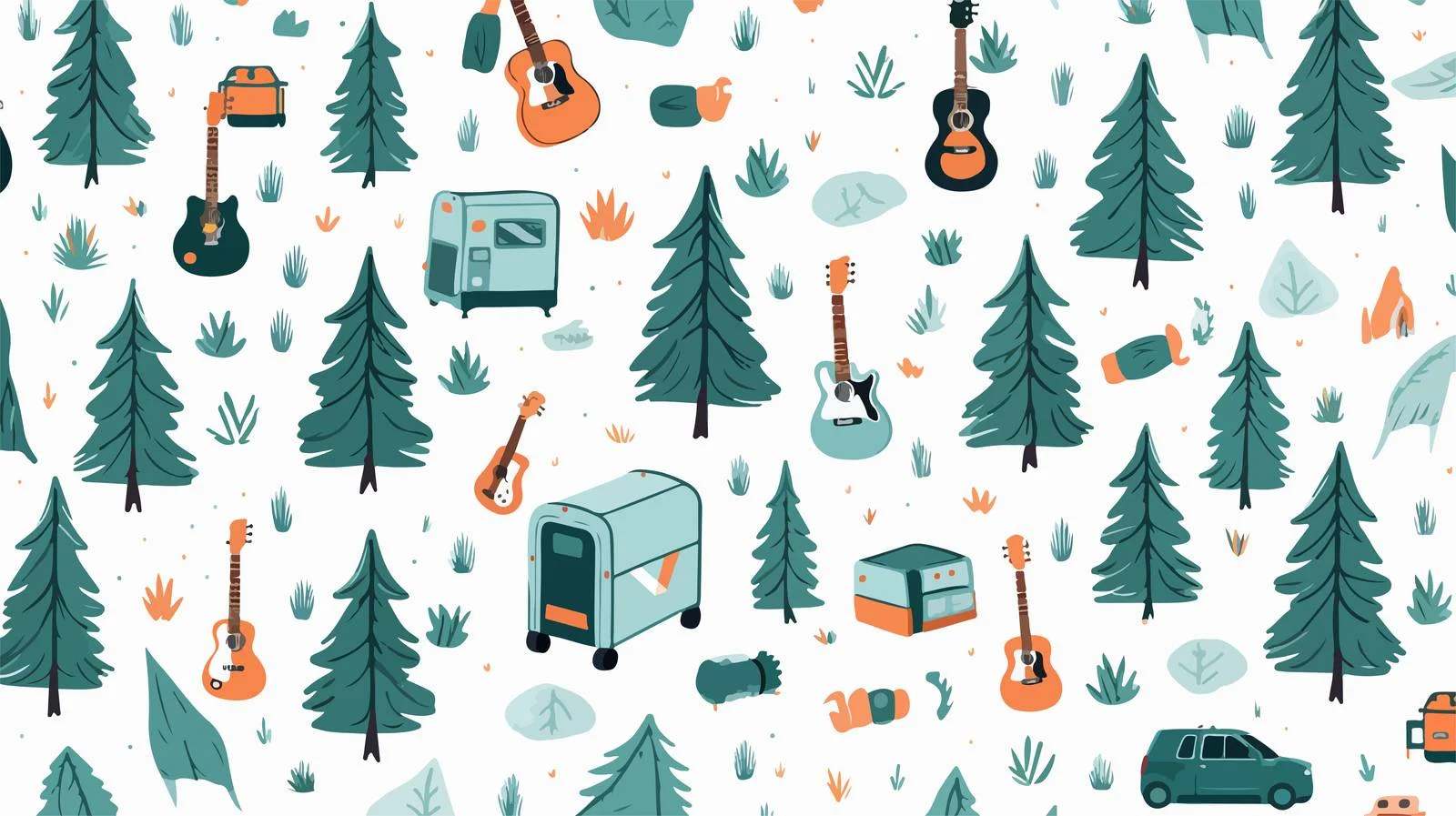 Camping Guitars Christmas Seamless Pattern — free download from Dotvec