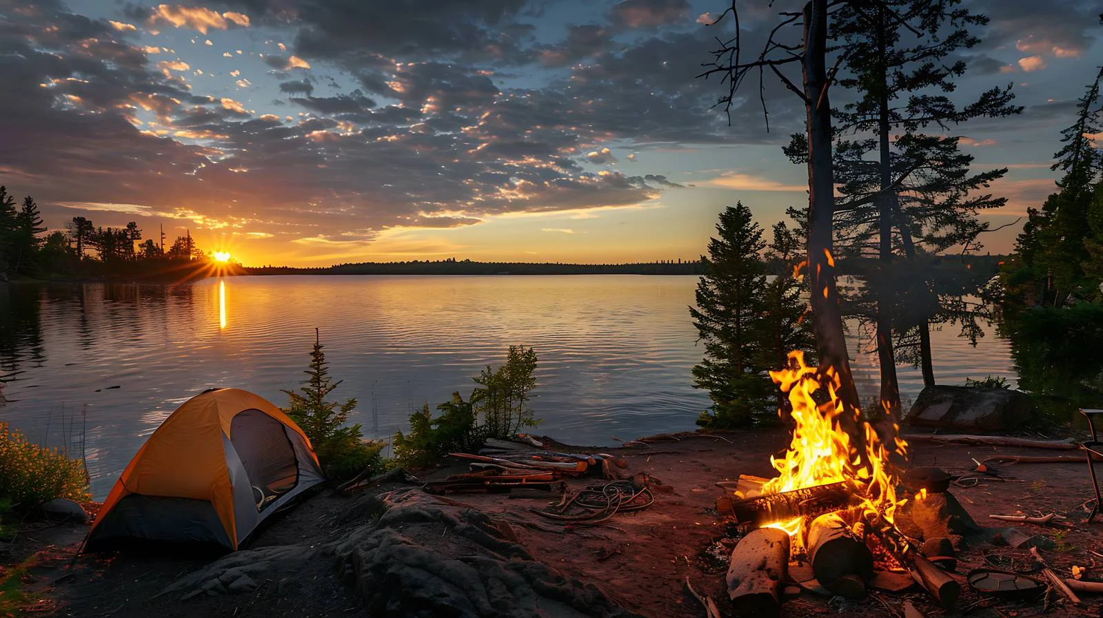 Northern Minnesota Lake Campsite with Campfire — free download from Dotvec