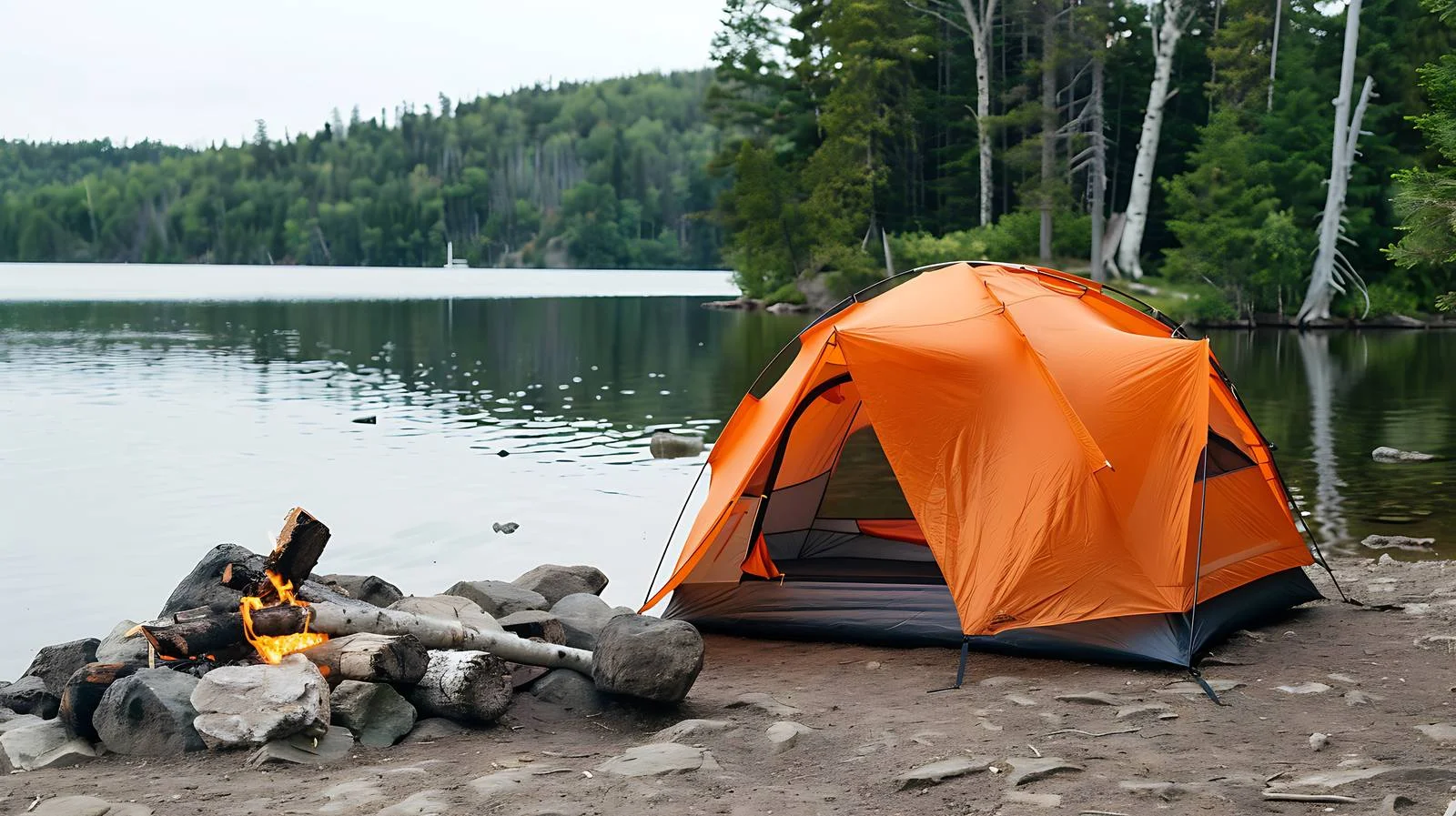 Northern Campsite with Vibrant Orange Tent — free download from Dotvec