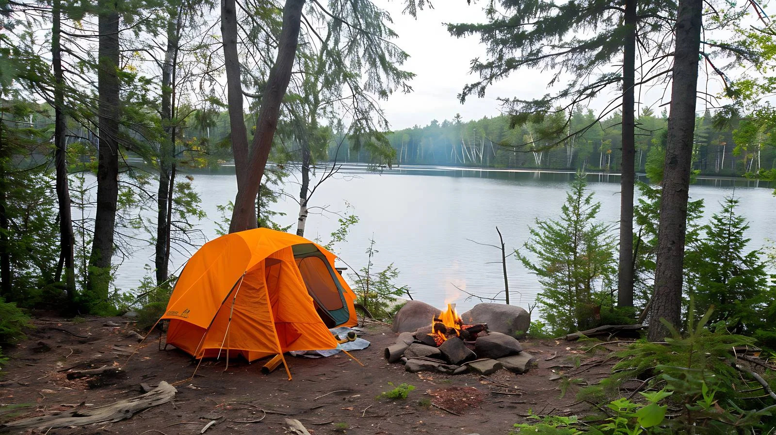 Serene Campsite with Bright Tent and Outdoor Fire — free download from Dotvec