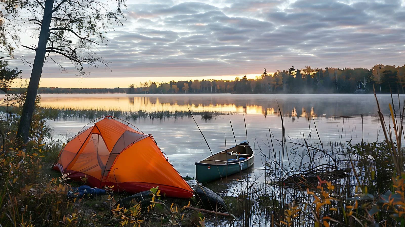 Tranquil Campsite with Orange Tent in Northern Minnesota — free download from Dotvec