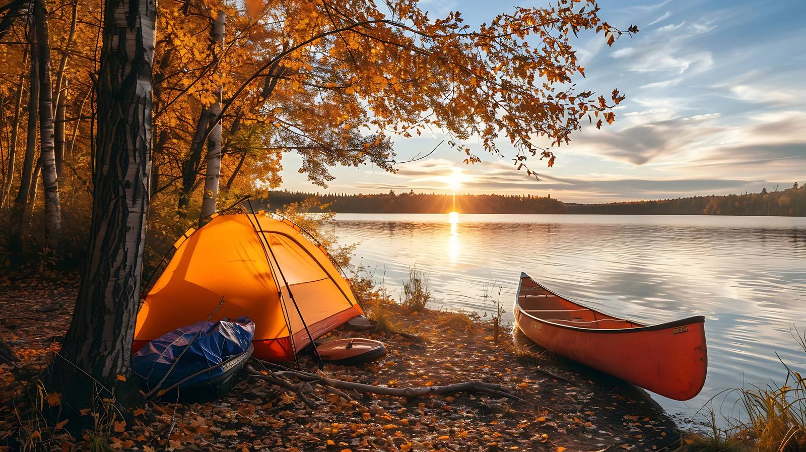 Northern Minnesota Campsite with Orange Tent — free download from Dotvec