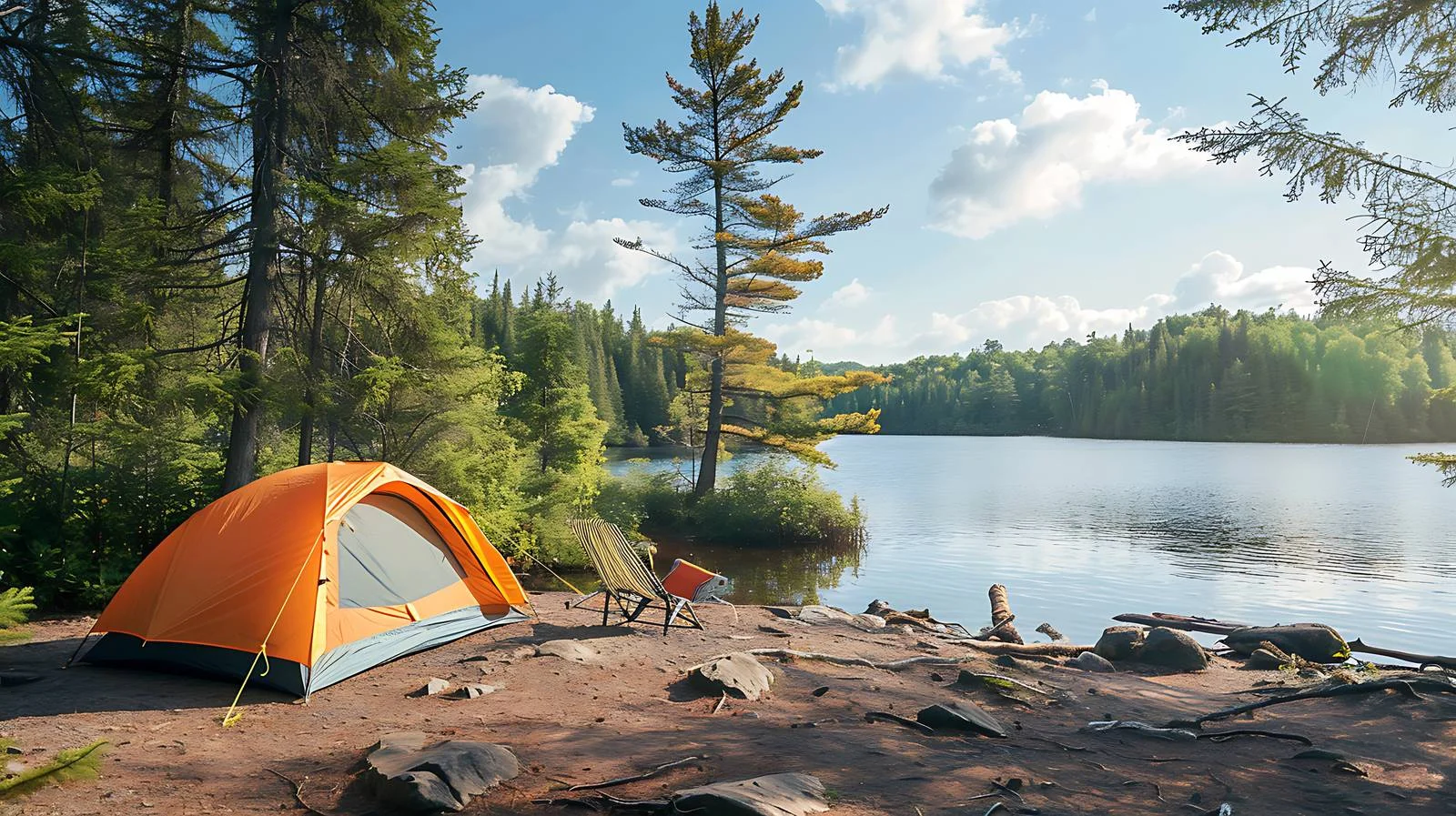 Scenic Campsite with Vibrant Orange Tent — free download from Dotvec