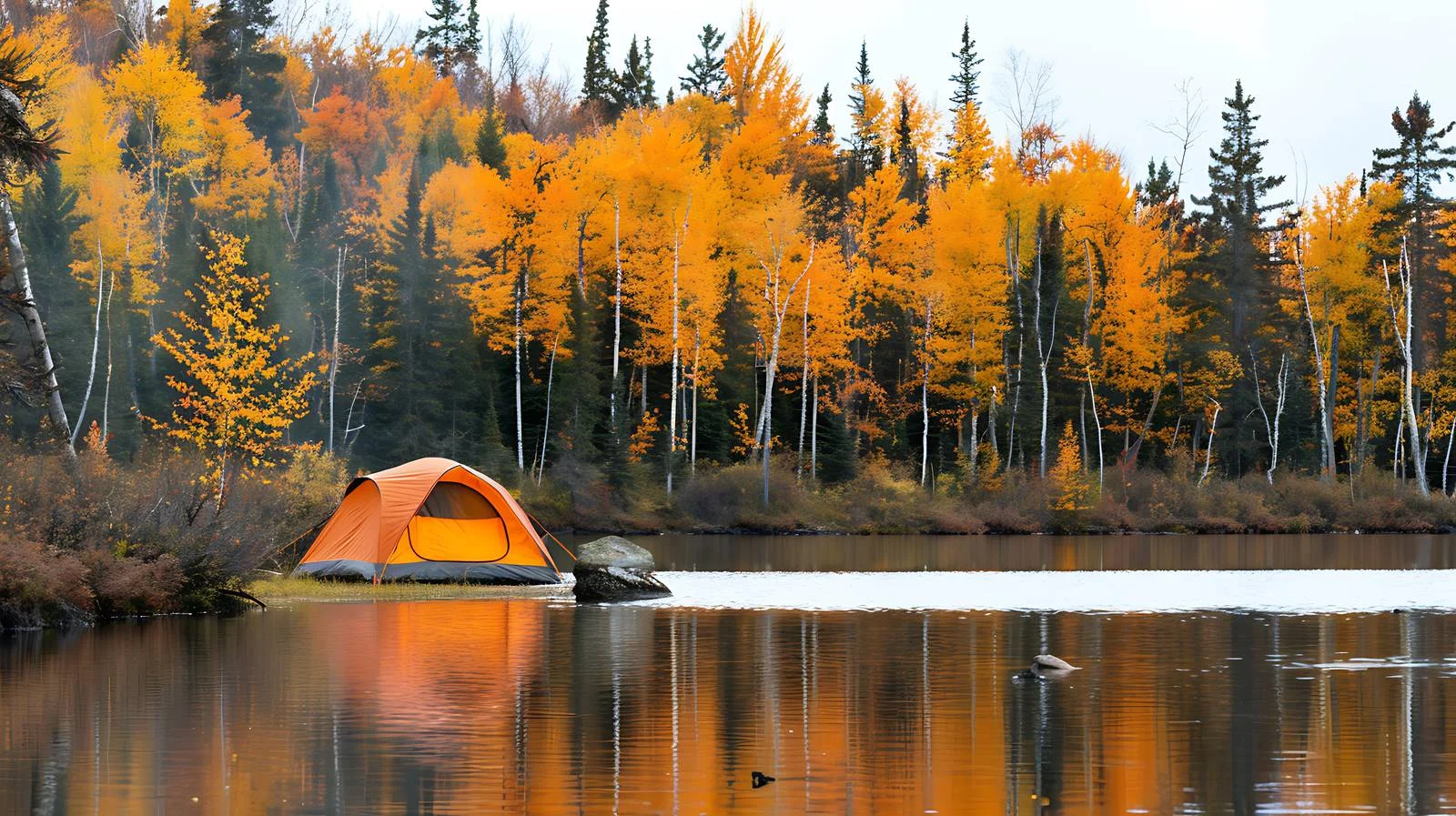 Tranquil Orange Tent at North Minnesota Lake — free download from Dotvec