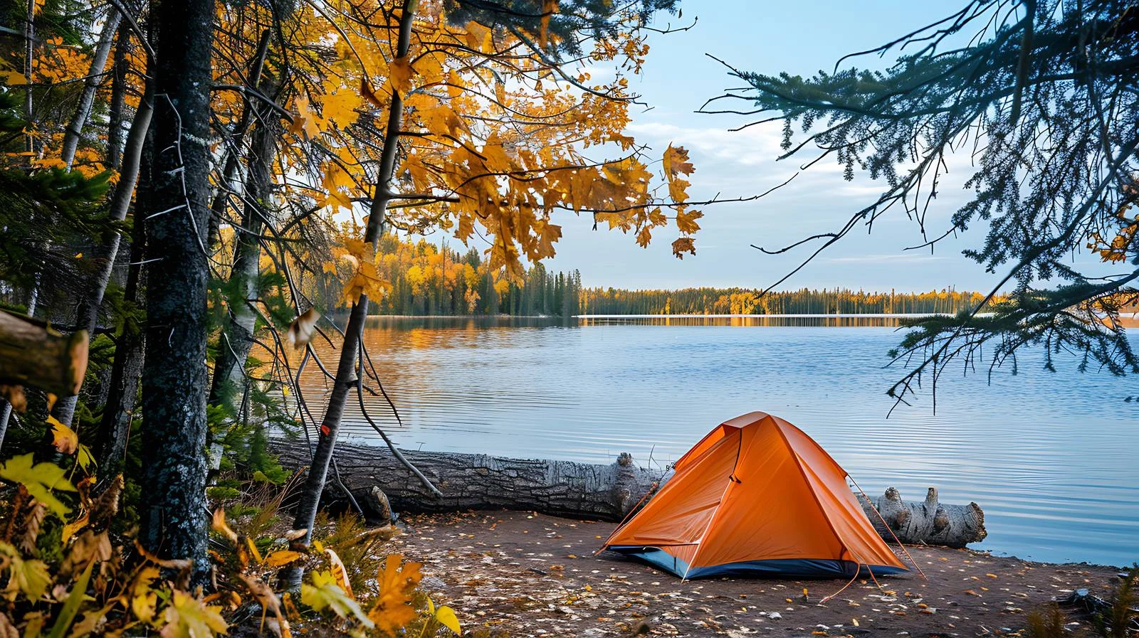 Tranquil Campsite with Orange Tent in Northern Minnesota — free download from Dotvec