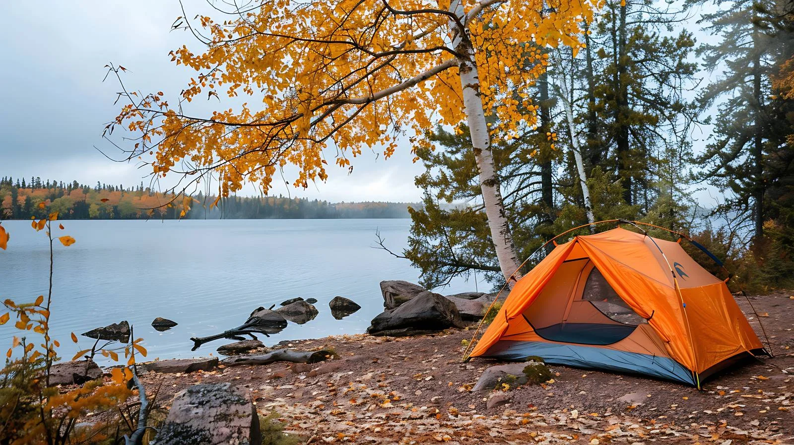 Tranquil Campsite with Unique Orange Tent — free download from Dotvec