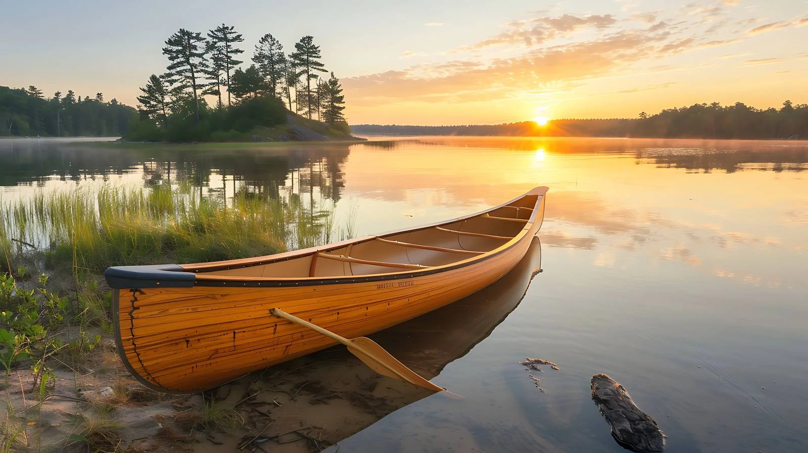 Tranquil Canoe by Serene Lake Shore — free download from Dotvec