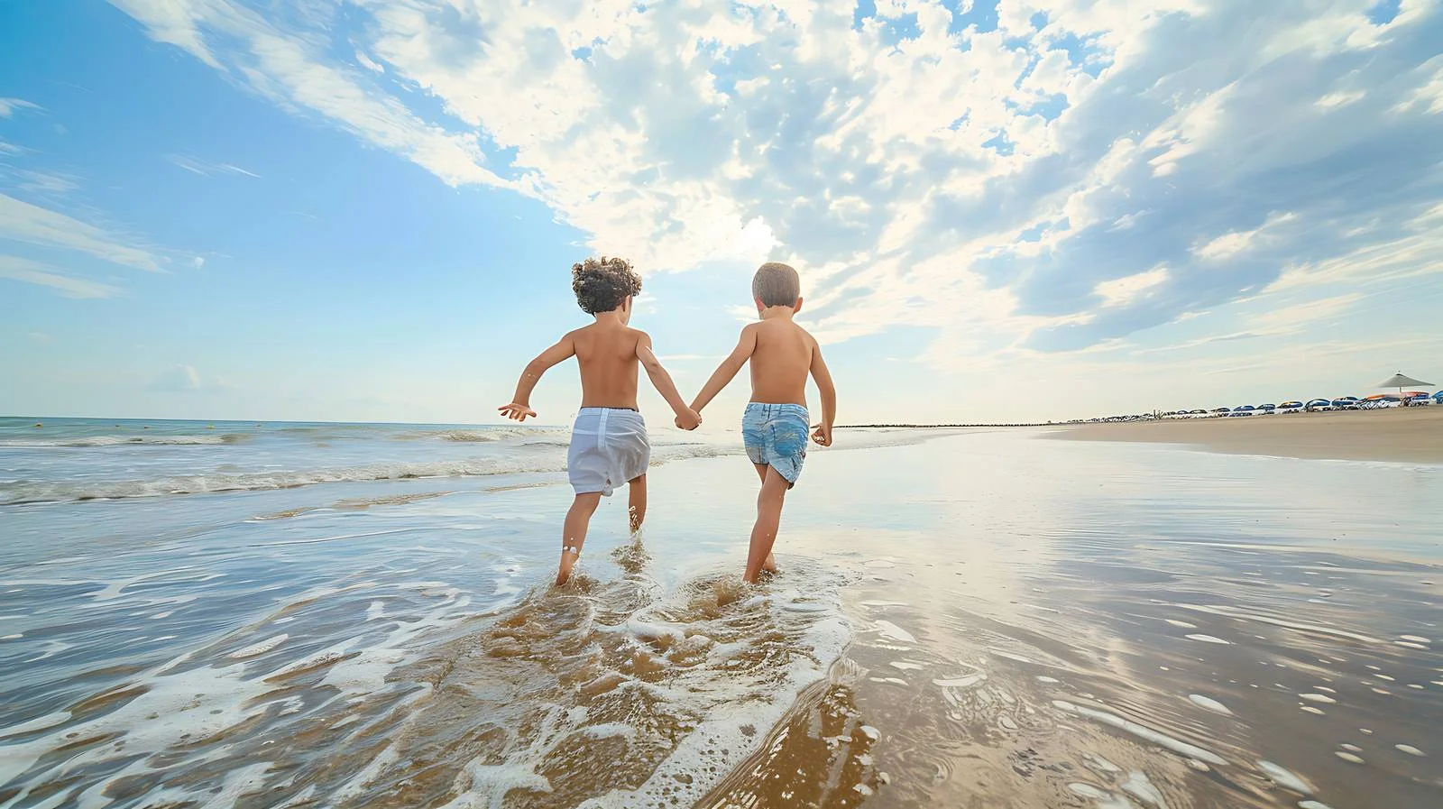 Joyful siblings playing on beach shore — free download from Dotvec