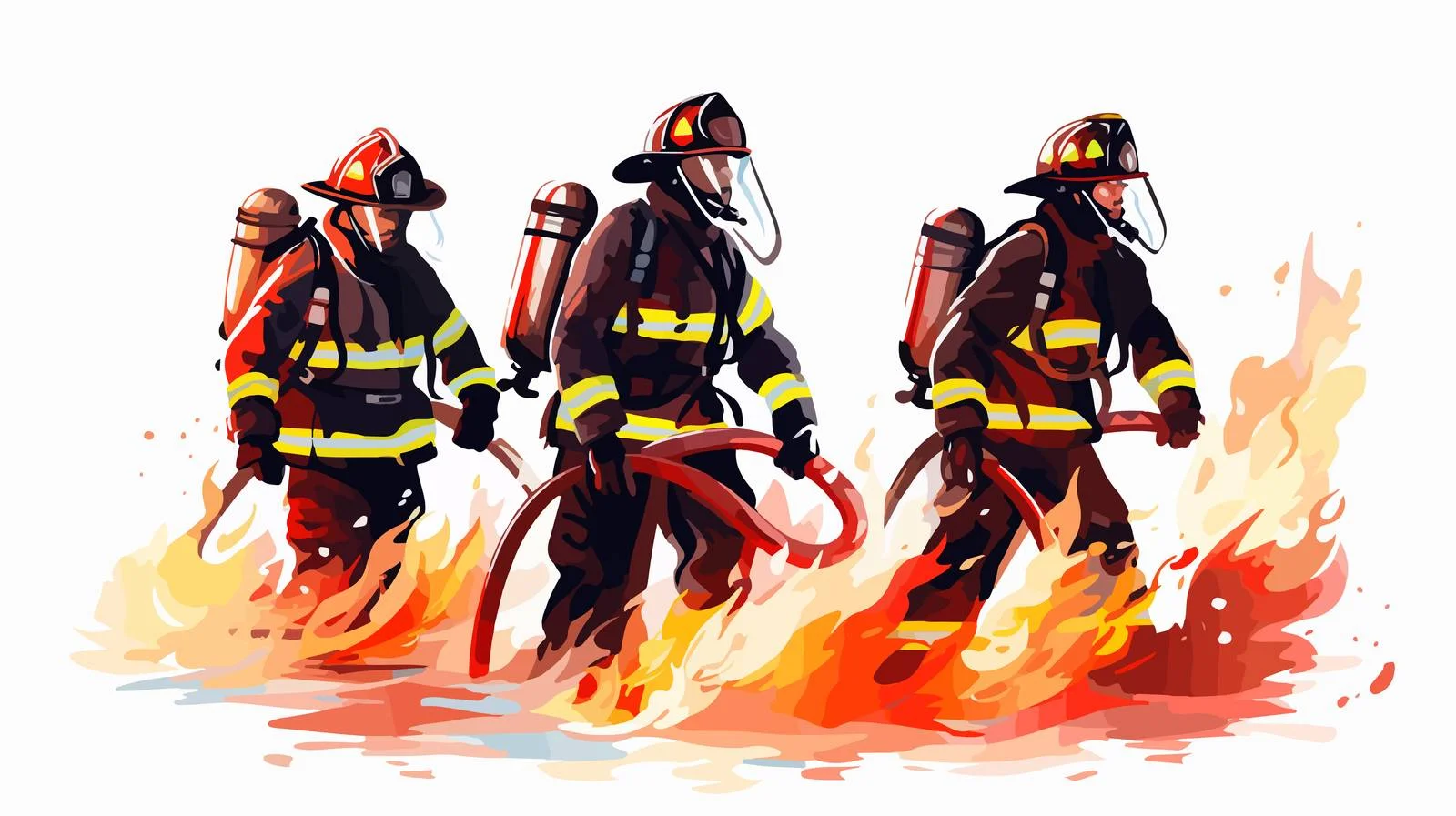Cartoon Firefighters Extinguishing Fires — free download from Dotvec