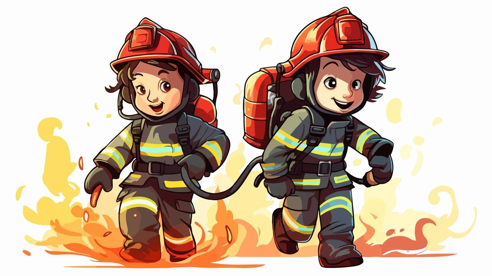 Cartoon Firefighters Extinguishing Fires — free download from Dotvec