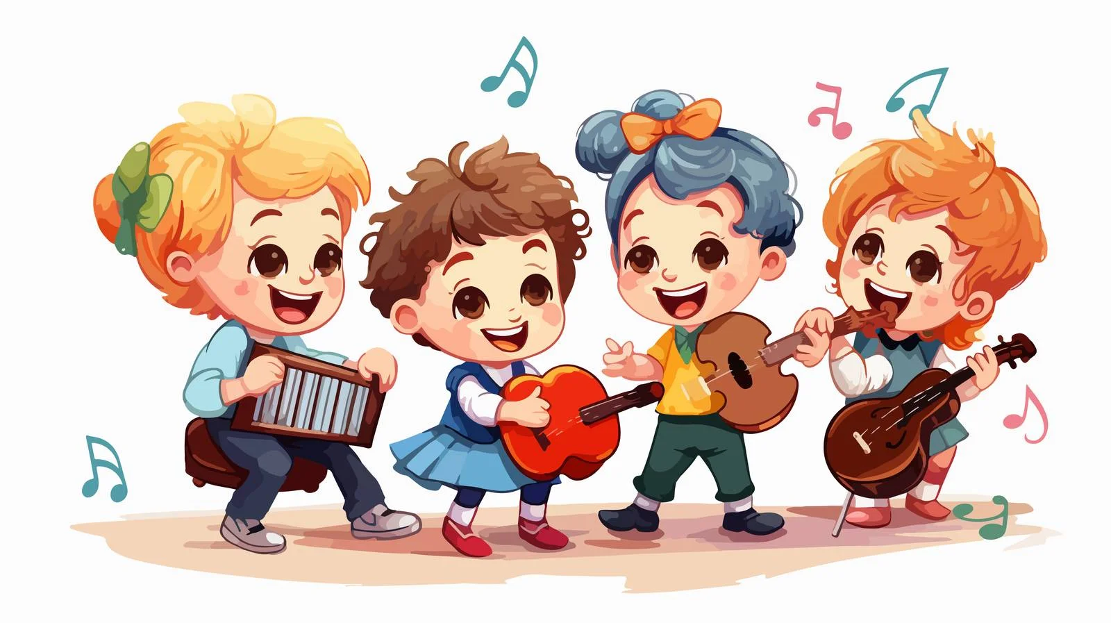 Joyful Children Playing Musical Instruments — free download from Dotvec