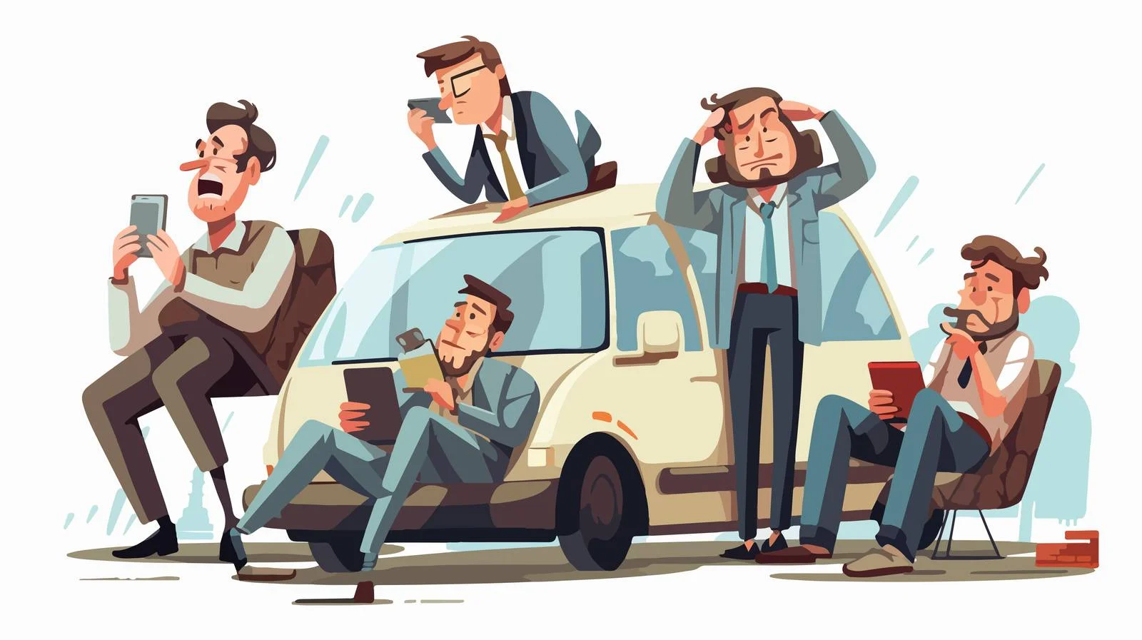 Cartoon Travelers Using Phone While Drunk — free download from Dotvec