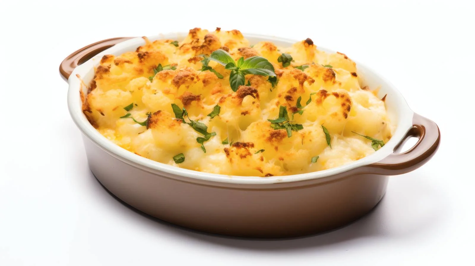 Delicious Cauliflower Cheese Gratin on White – free creamy sauce image from Dotvec