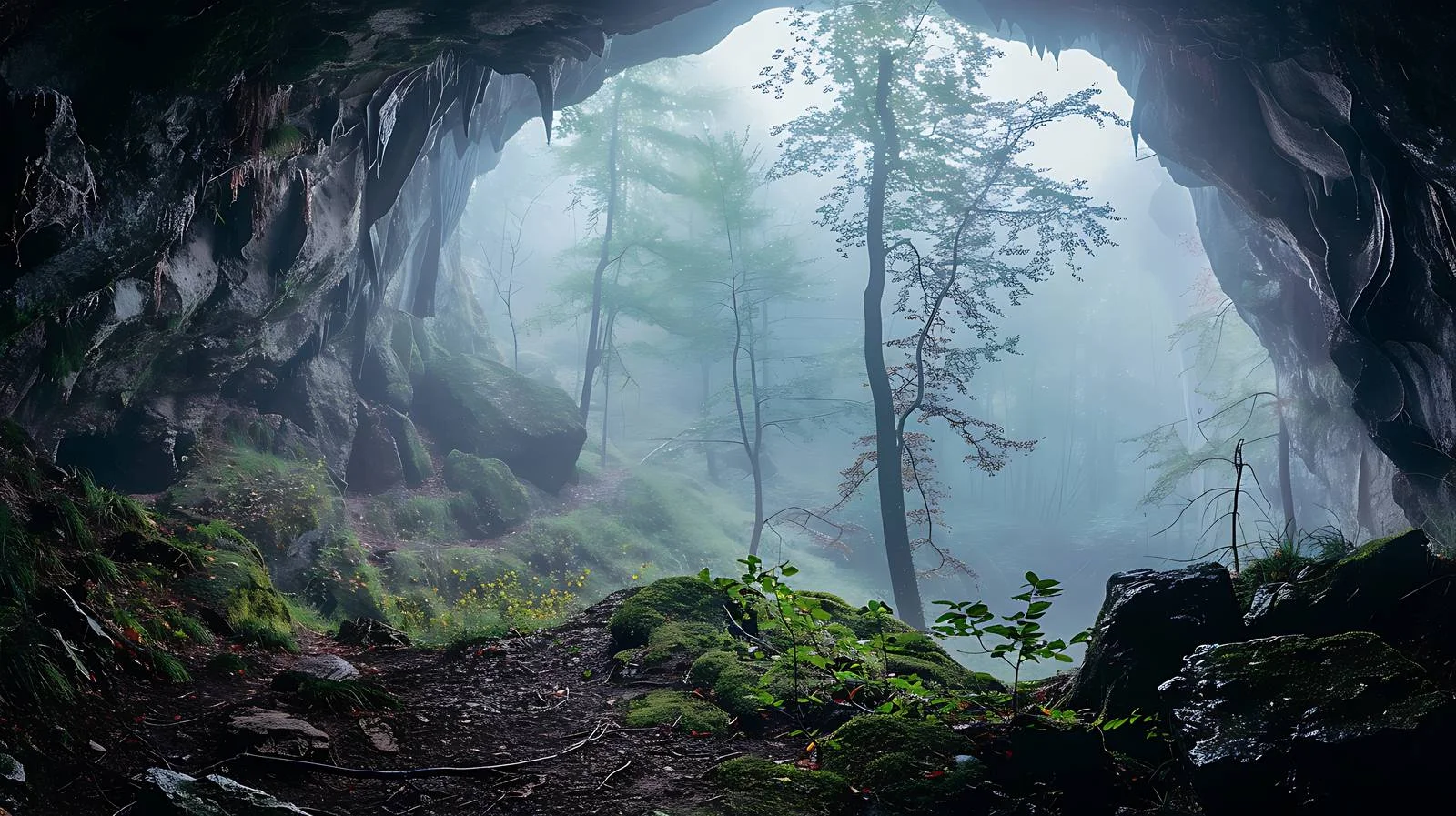 Misty Forest Cave on White Background — free download from Dotvec