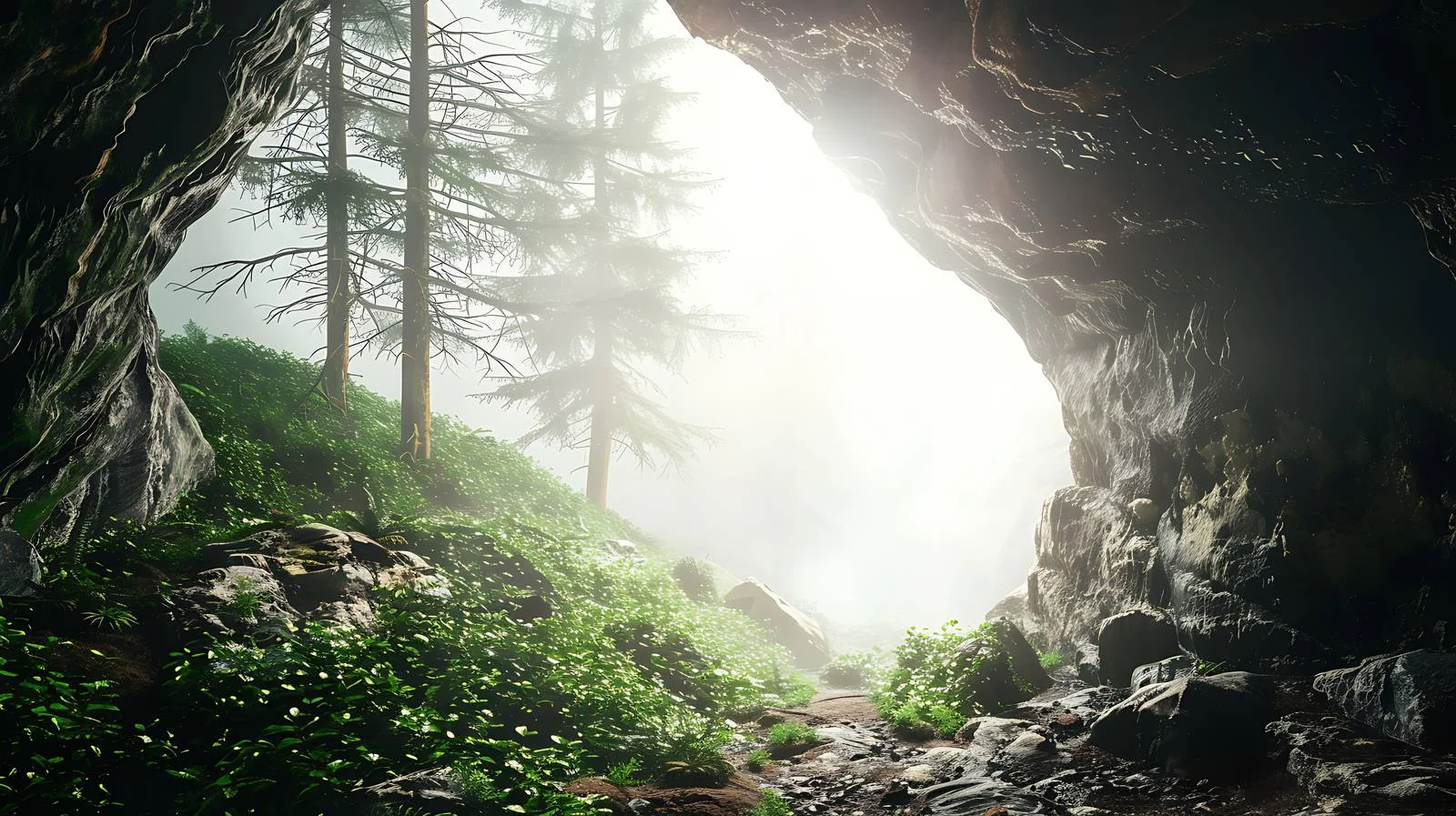 Misty Forest Cave on White Background — free download from Dotvec