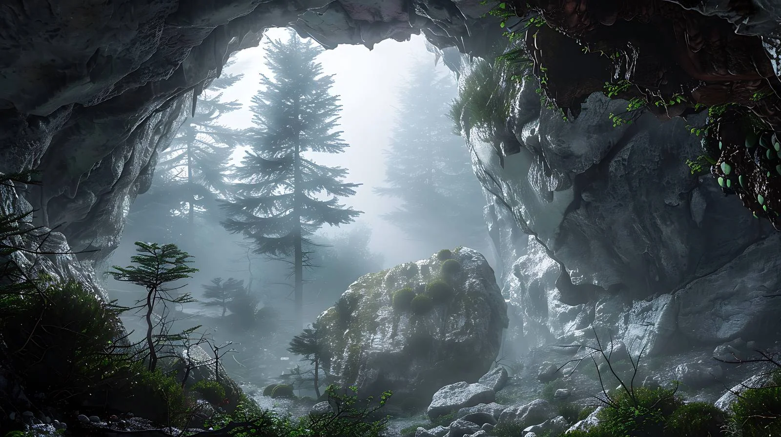 Enigmatic Cave Shrouded in Mist — free download from Dotvec