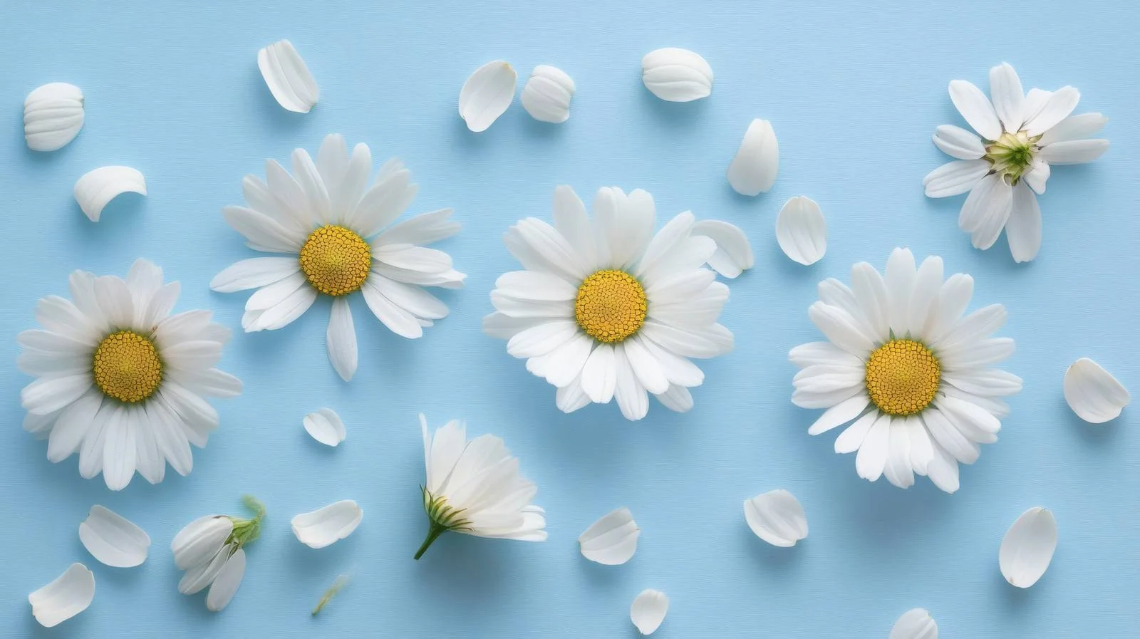 Chamomile and Daisy Blossoms on Blue Background — free download from Dotvec