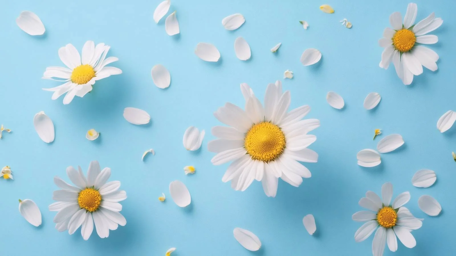 Chamomile and Daisy Blossoms on Blue Background — free download from Dotvec