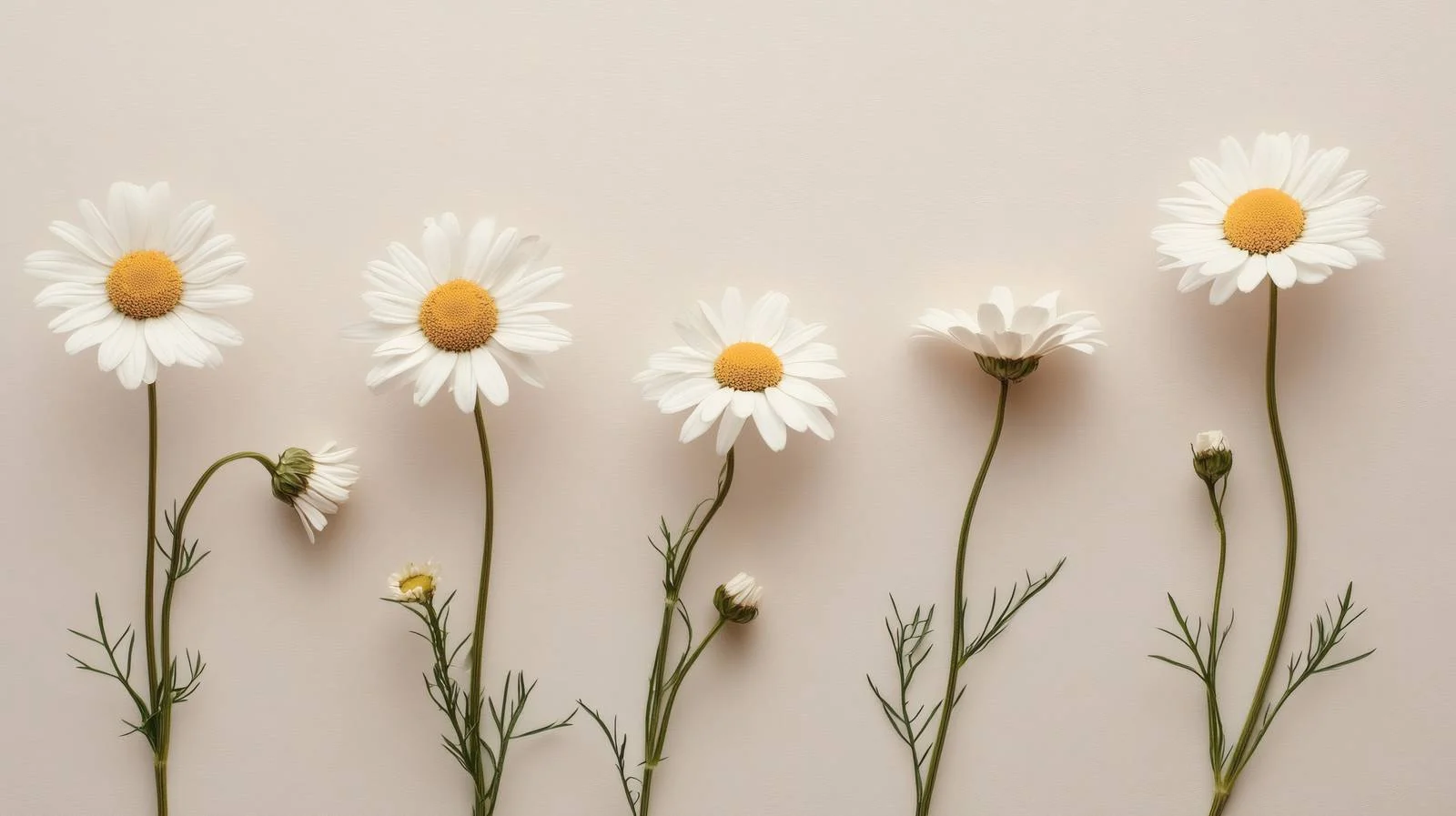 Chamomile and Daisy Blooms on Beige Background — free download from Dotvec