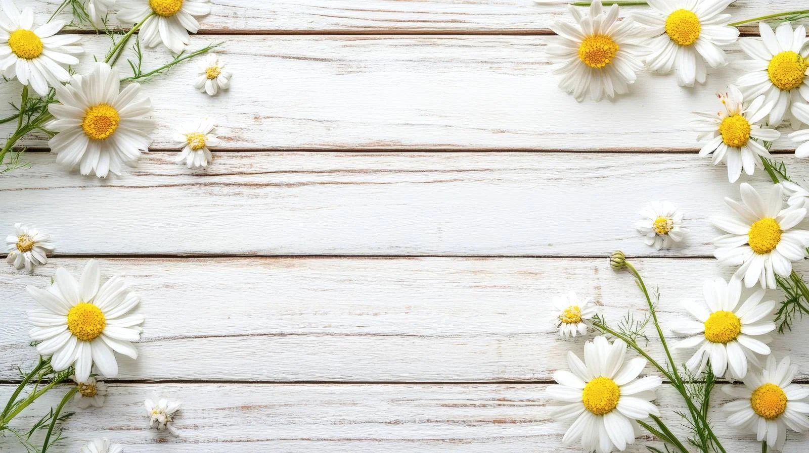 Chamomile and Daisy Blooms on Wooden Surface — free download from Dotvec