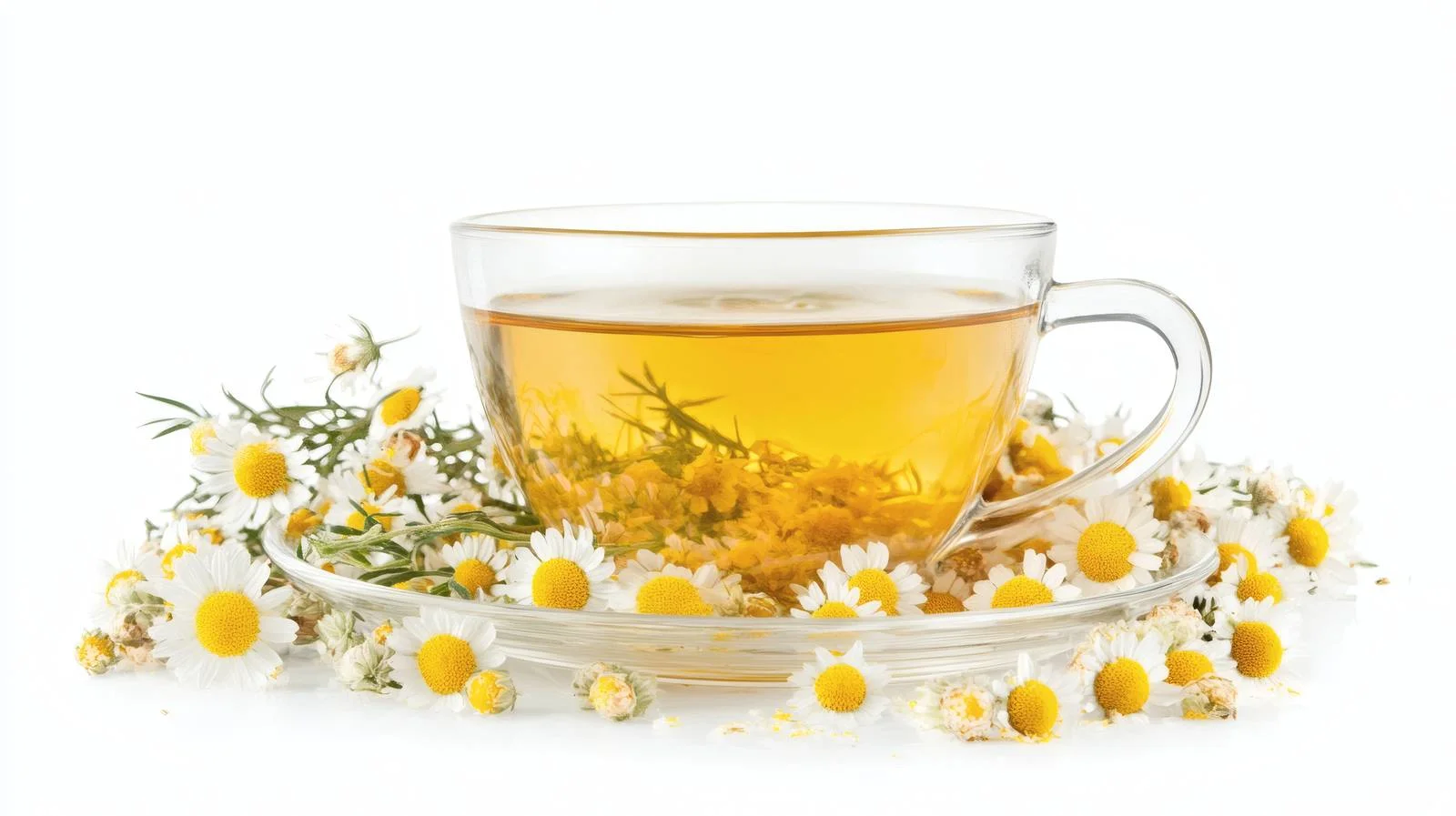 Chamomile Infusion and Blossoms on White — free download from Dotvec