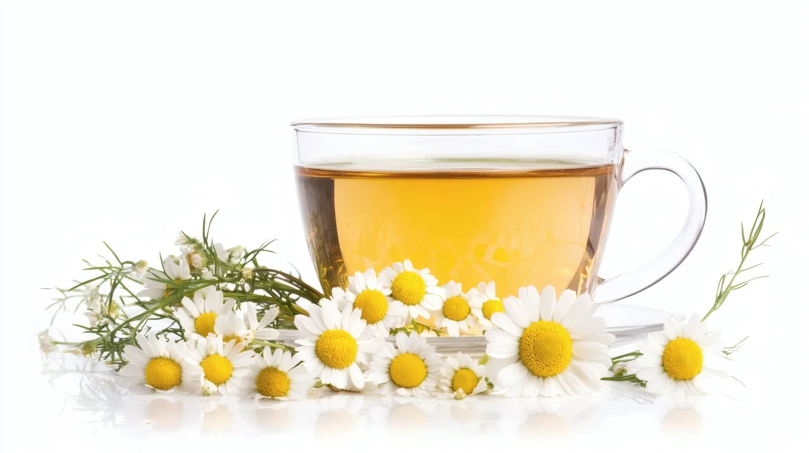 Chamomile Tea and Blooms on White — free download from Dotvec