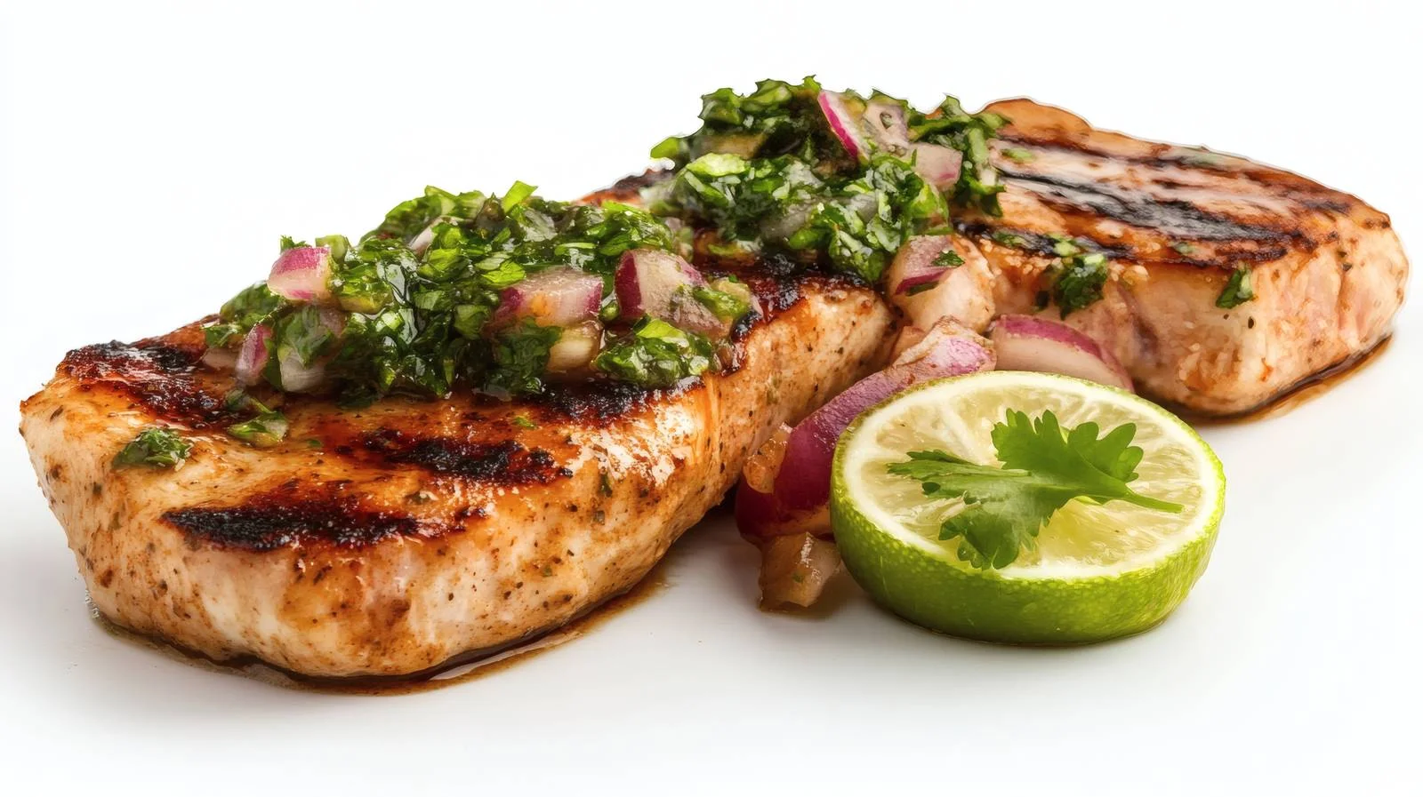 Succulent Chicken Steak Chimichurri Sauce White Background — free download from Dotvec