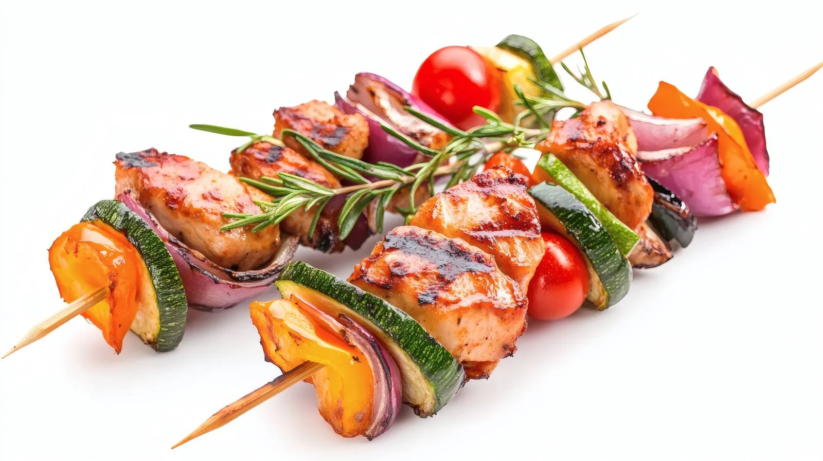 Succulent Chicken and Veggie Skewers on White — free download from Dotvec