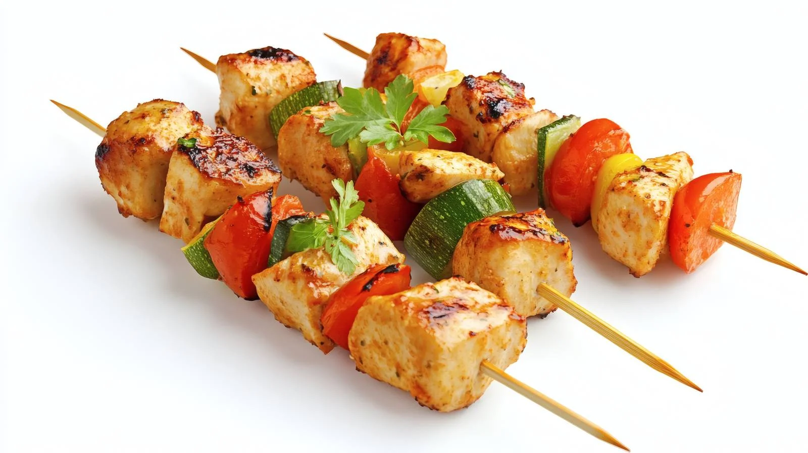 Grilled Chicken and Veggie Skewers on White — free download from Dotvec