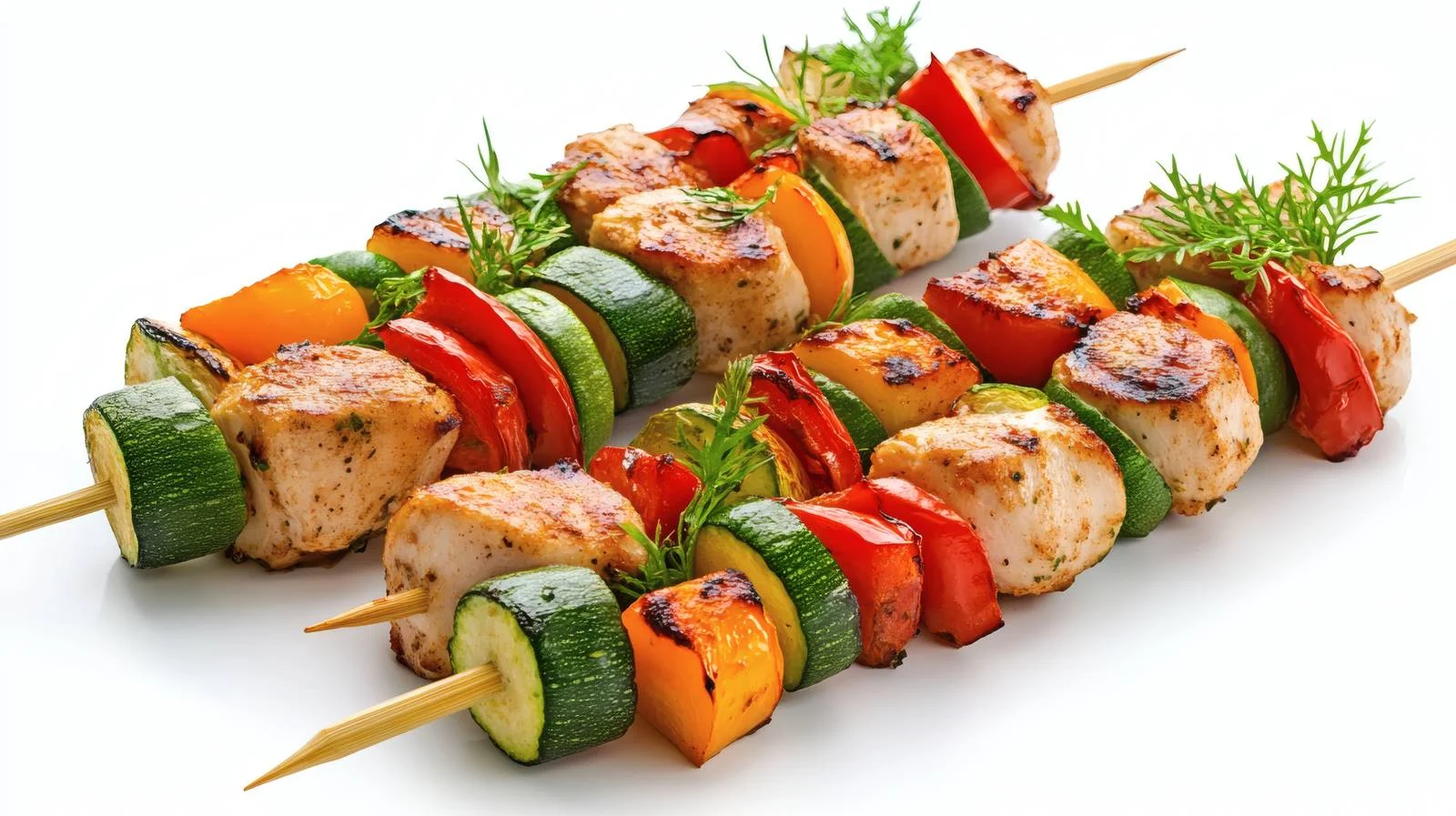 Delicious Chicken and Veggie Skewers on White — free download from Dotvec