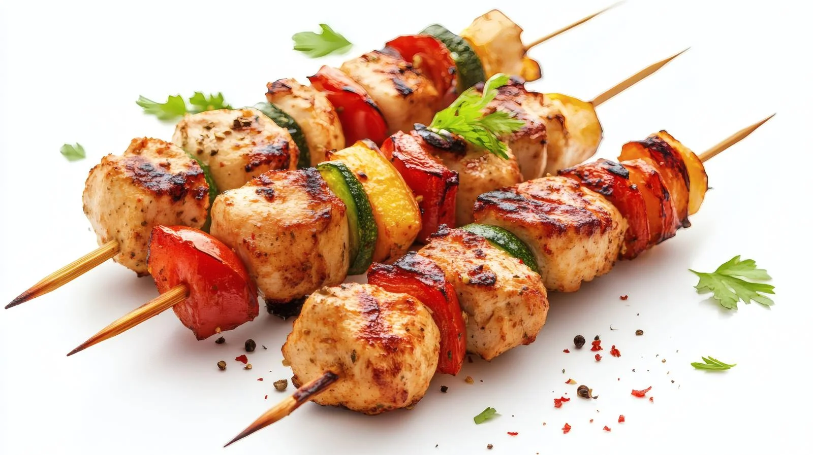 Delicious Chicken and Vegetable Skewers on White — free download from Dotvec