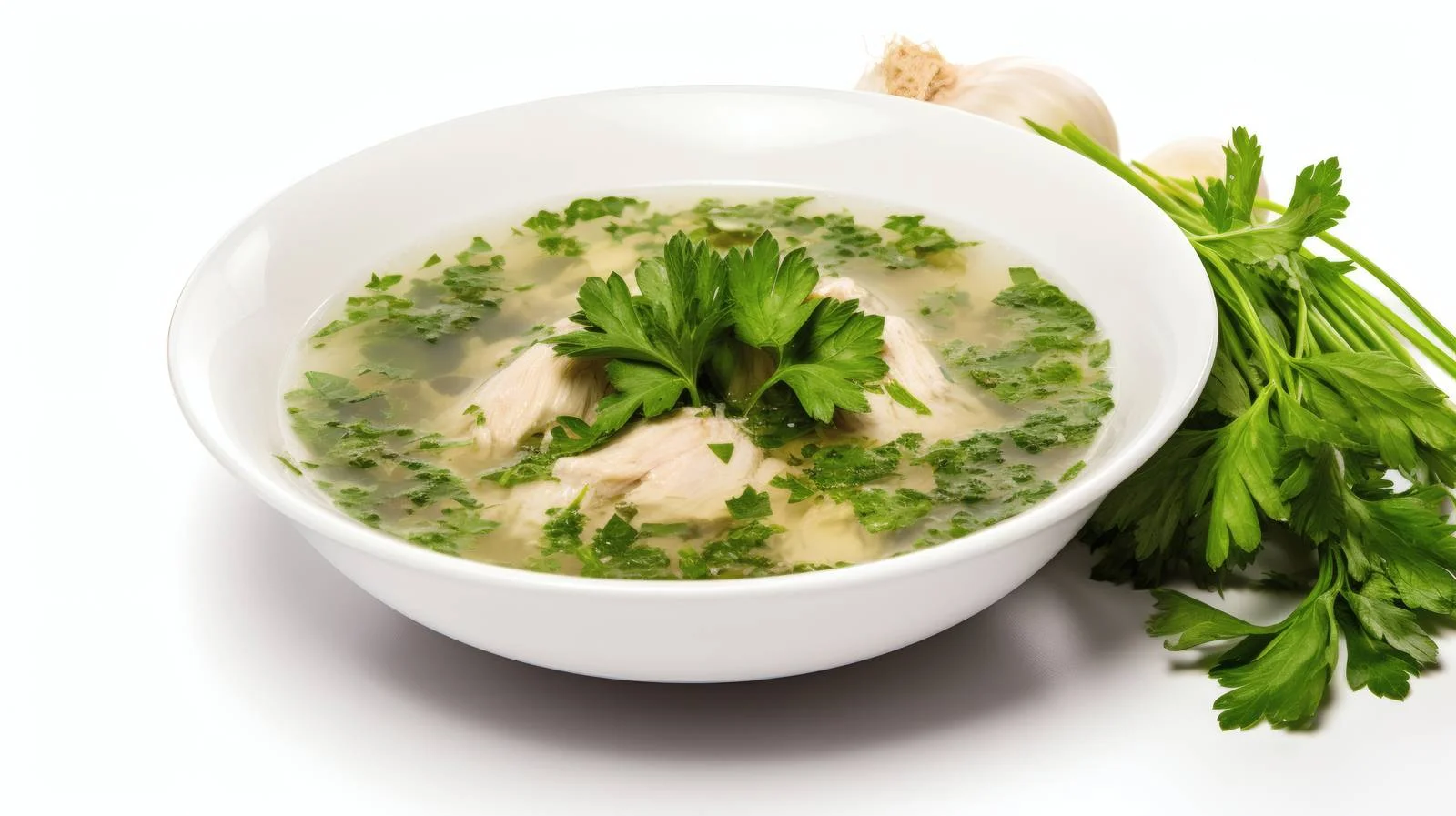Savoury Chicken Broth Garnished with Fresh Parsley — free download from Dotvec
