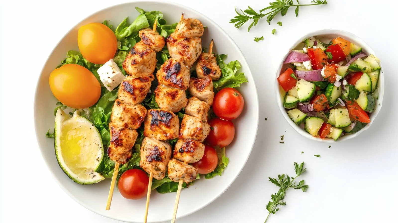 Mouthwatering Chicken Souvlaki with Greek Salad — free download from Dotvec
