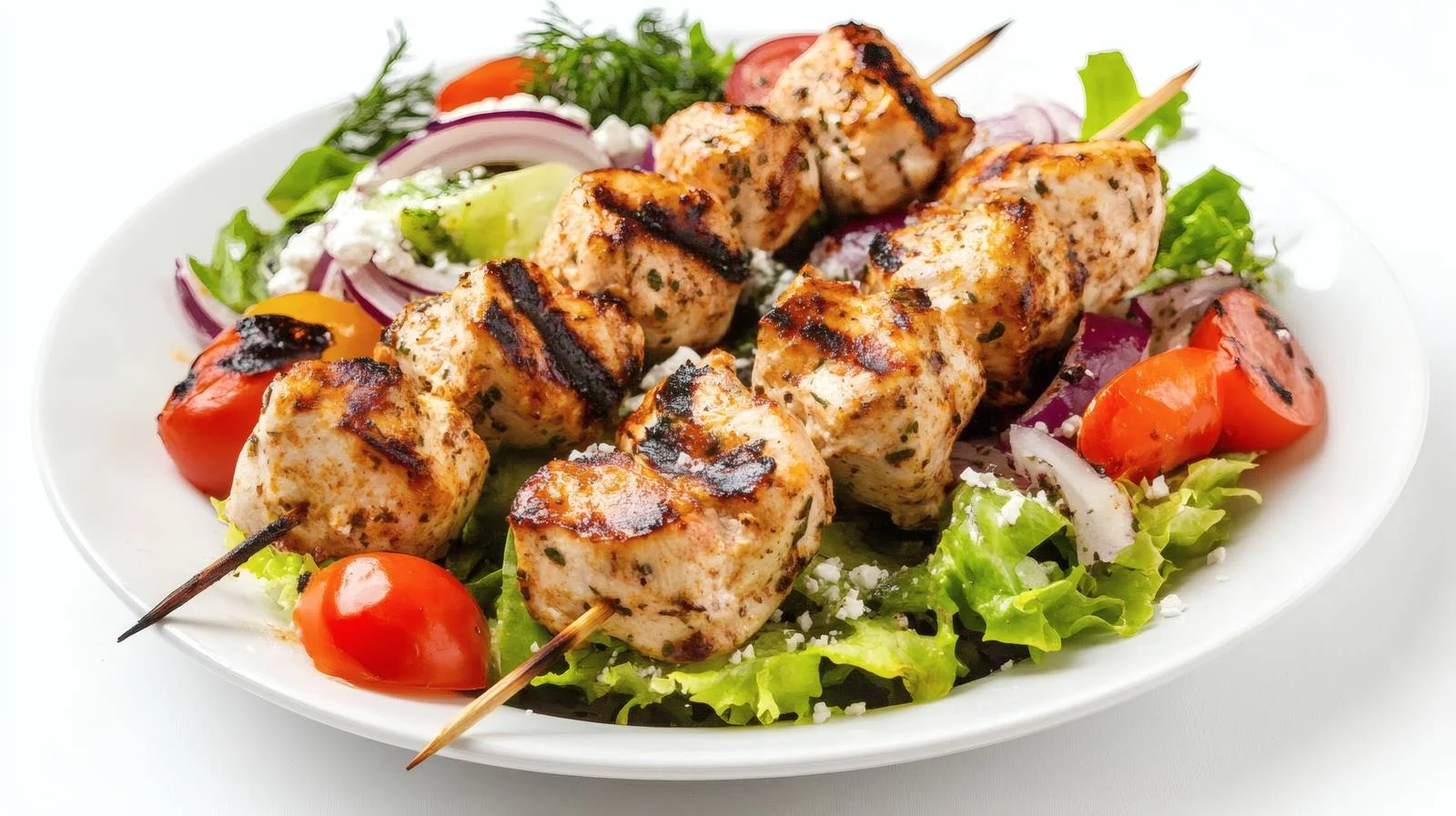 Delicious Chicken Souvlaki with Greek Salad — free download from Dotvec
