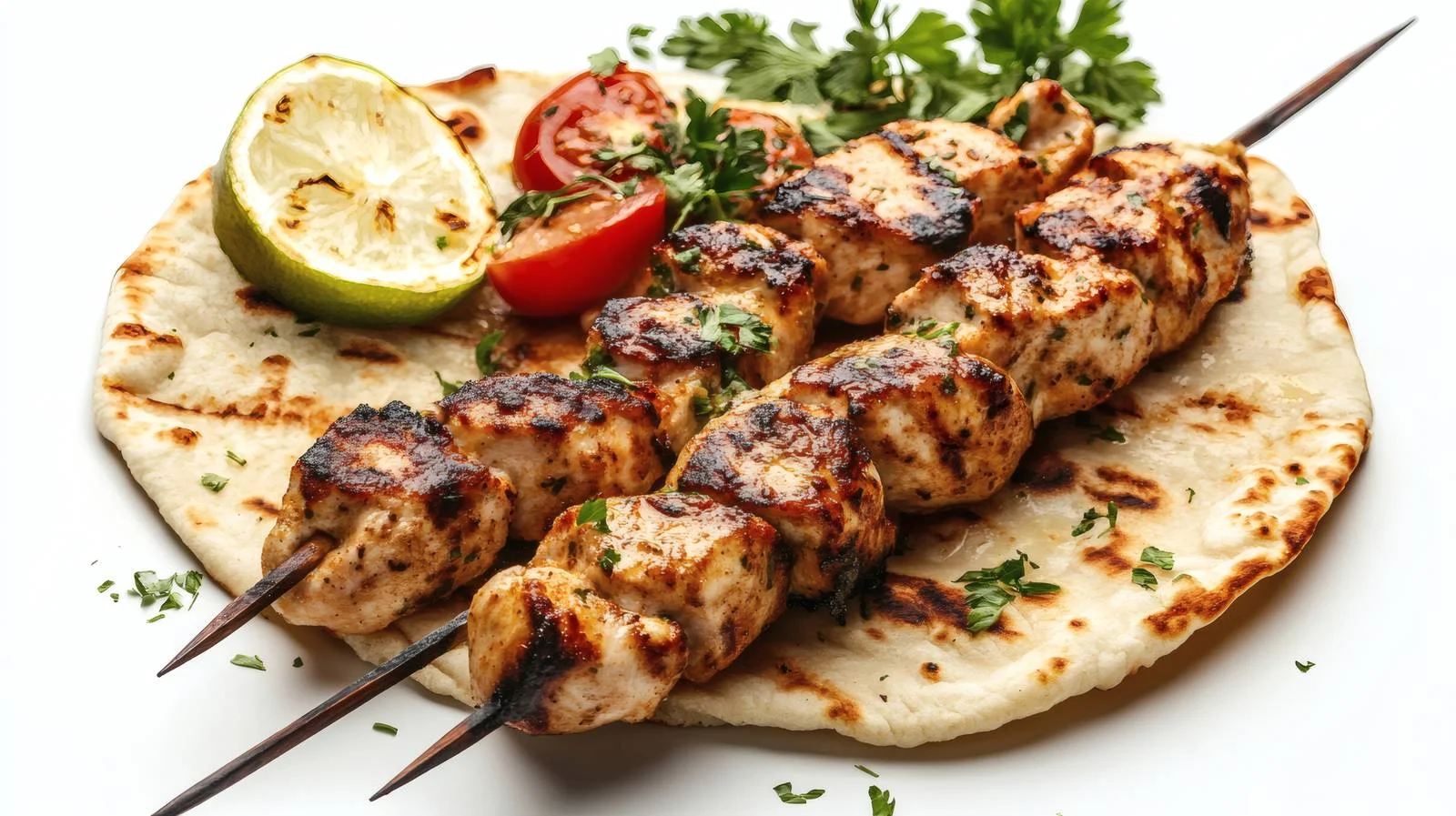 Delicious Chicken Souvlaki Kebabs on Flatbread — free download from Dotvec