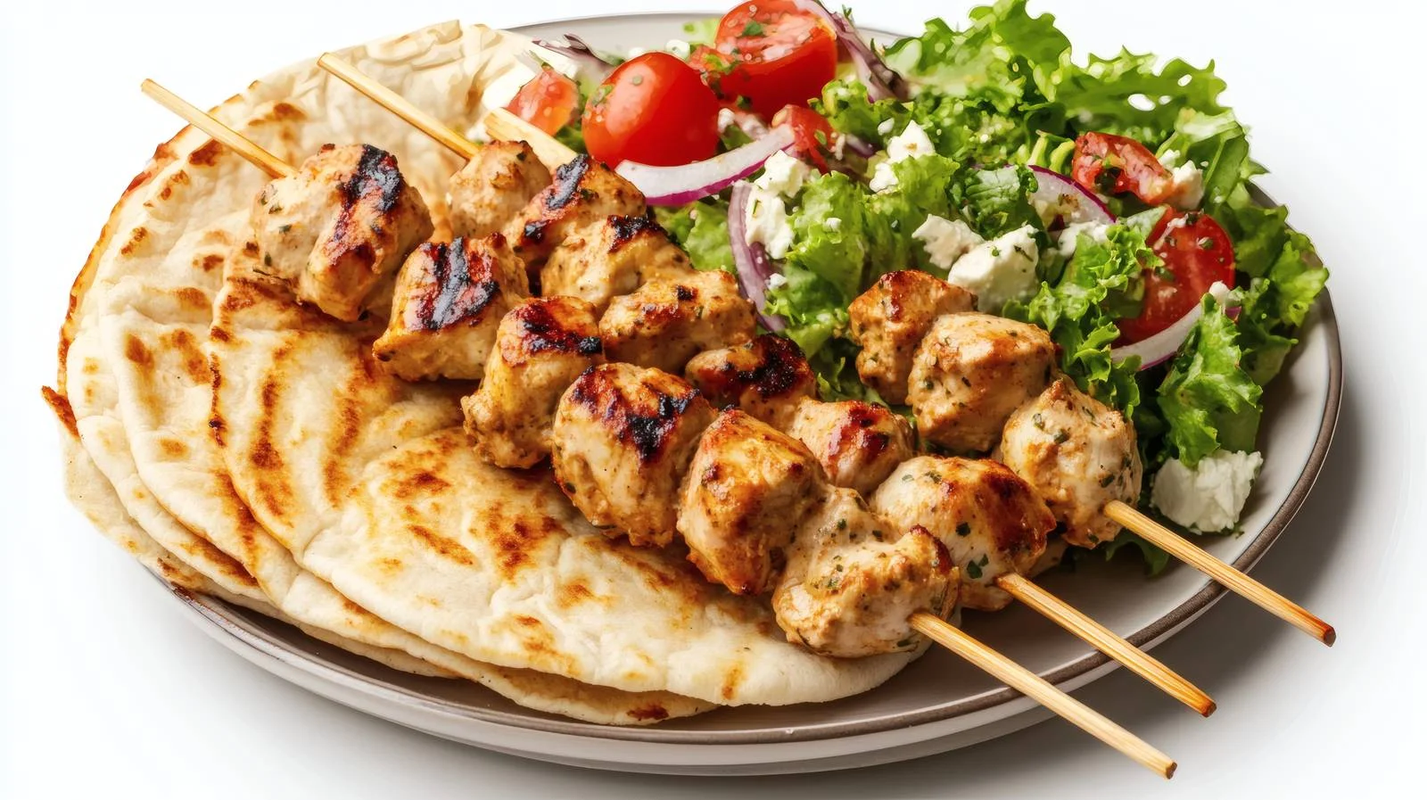 Delicious Chicken Souvlaki Kebabs and Greek Salads — free download from Dotvec