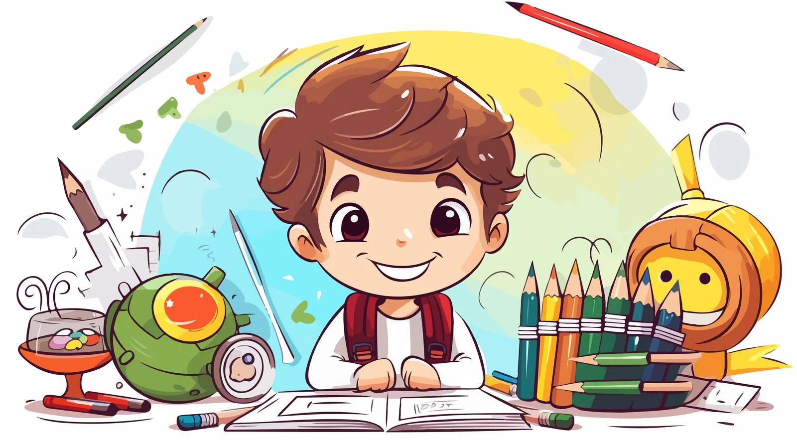 Joyful Child with Giant Drawing Background — free download from Dotvec