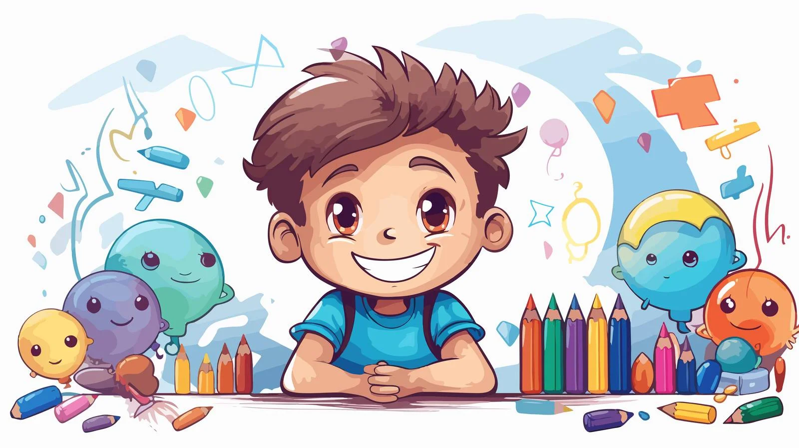 Joyful Child with Drawing Background — free download from Dotvec