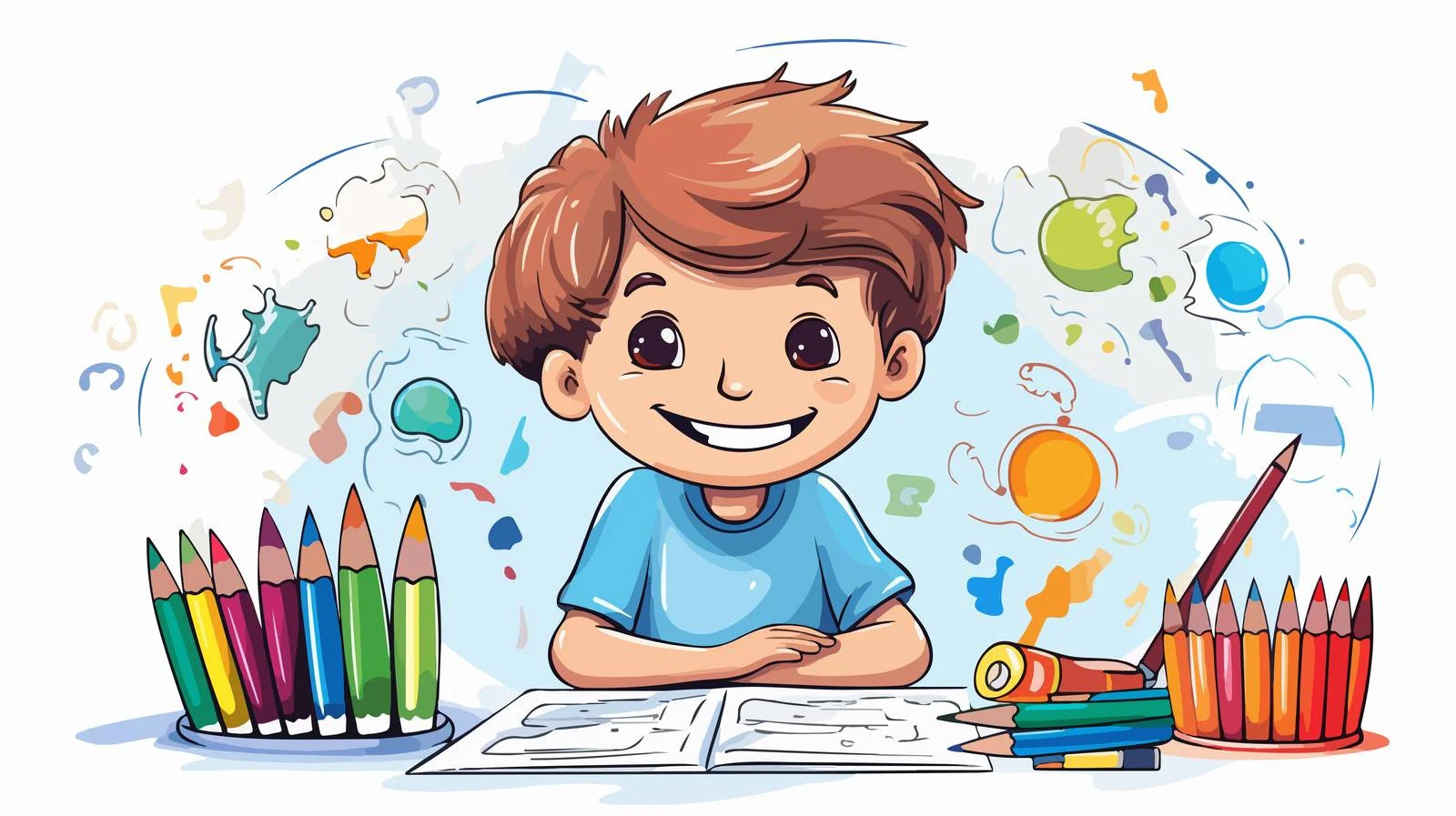 Cheerful boy with drawing background — free download from Dotvec