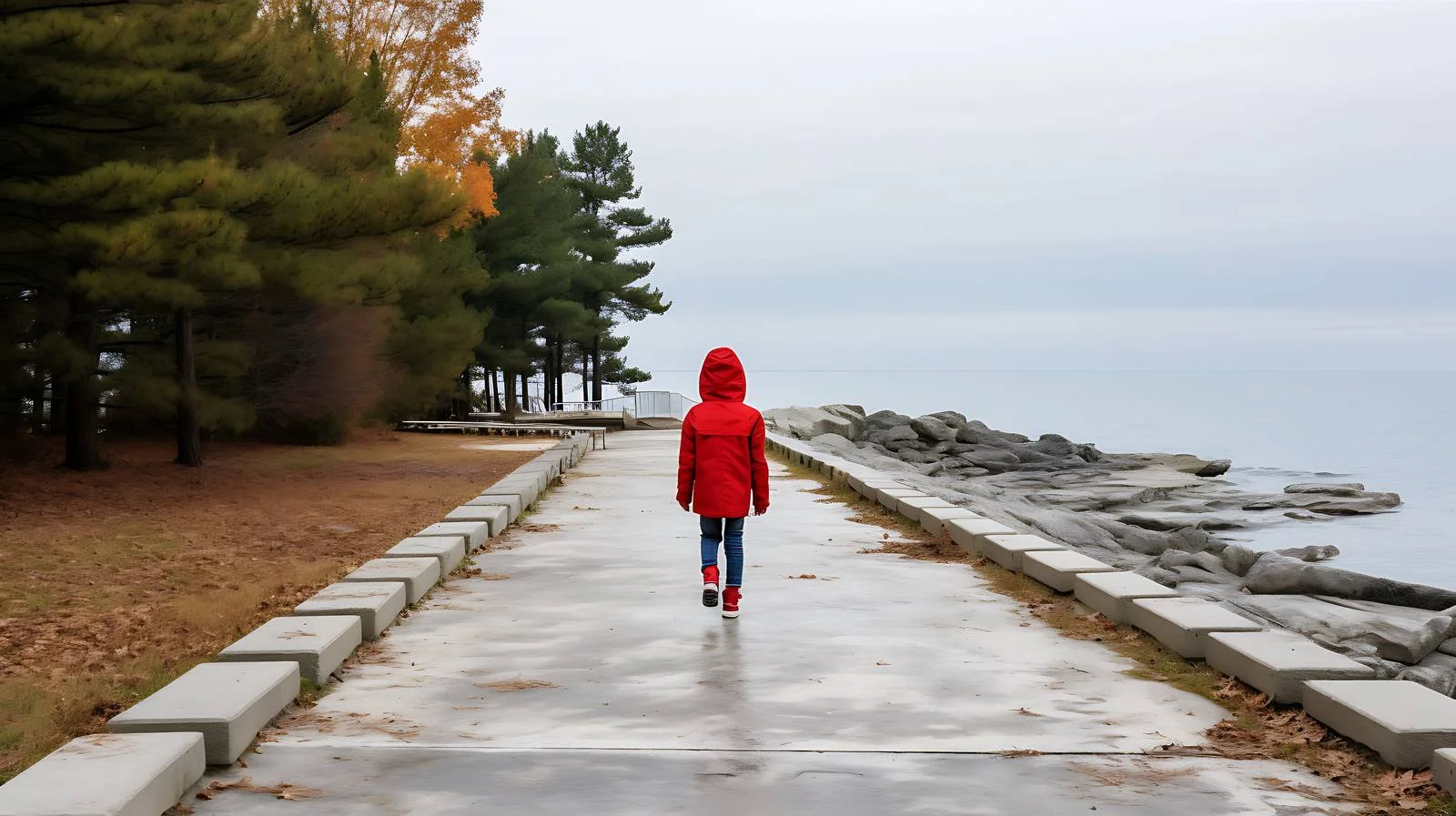 Young Child Strolling Along Shoreline by Lake Huron — free download from Dotvec