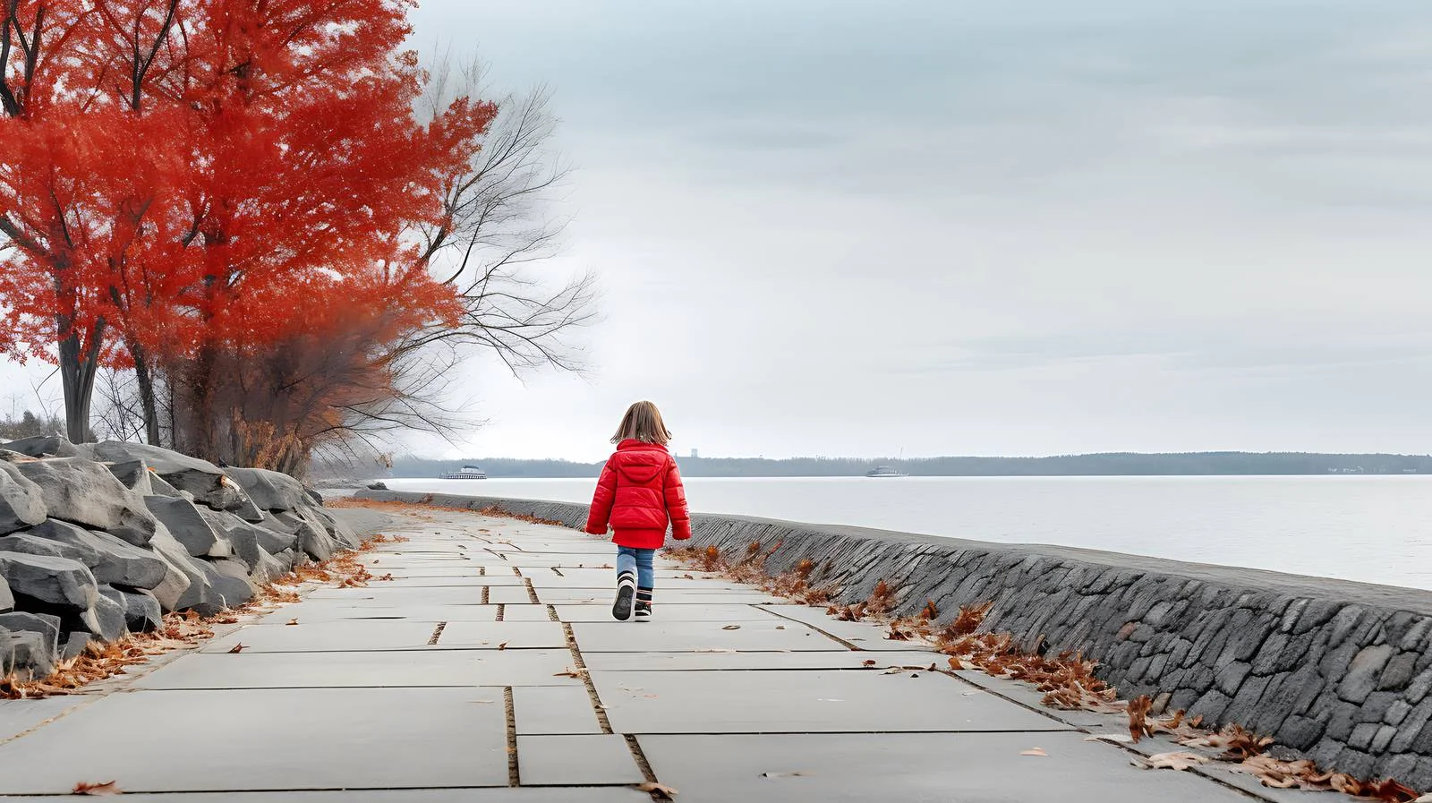 Young Child Strolling Along Lake Huron — free download from Dotvec