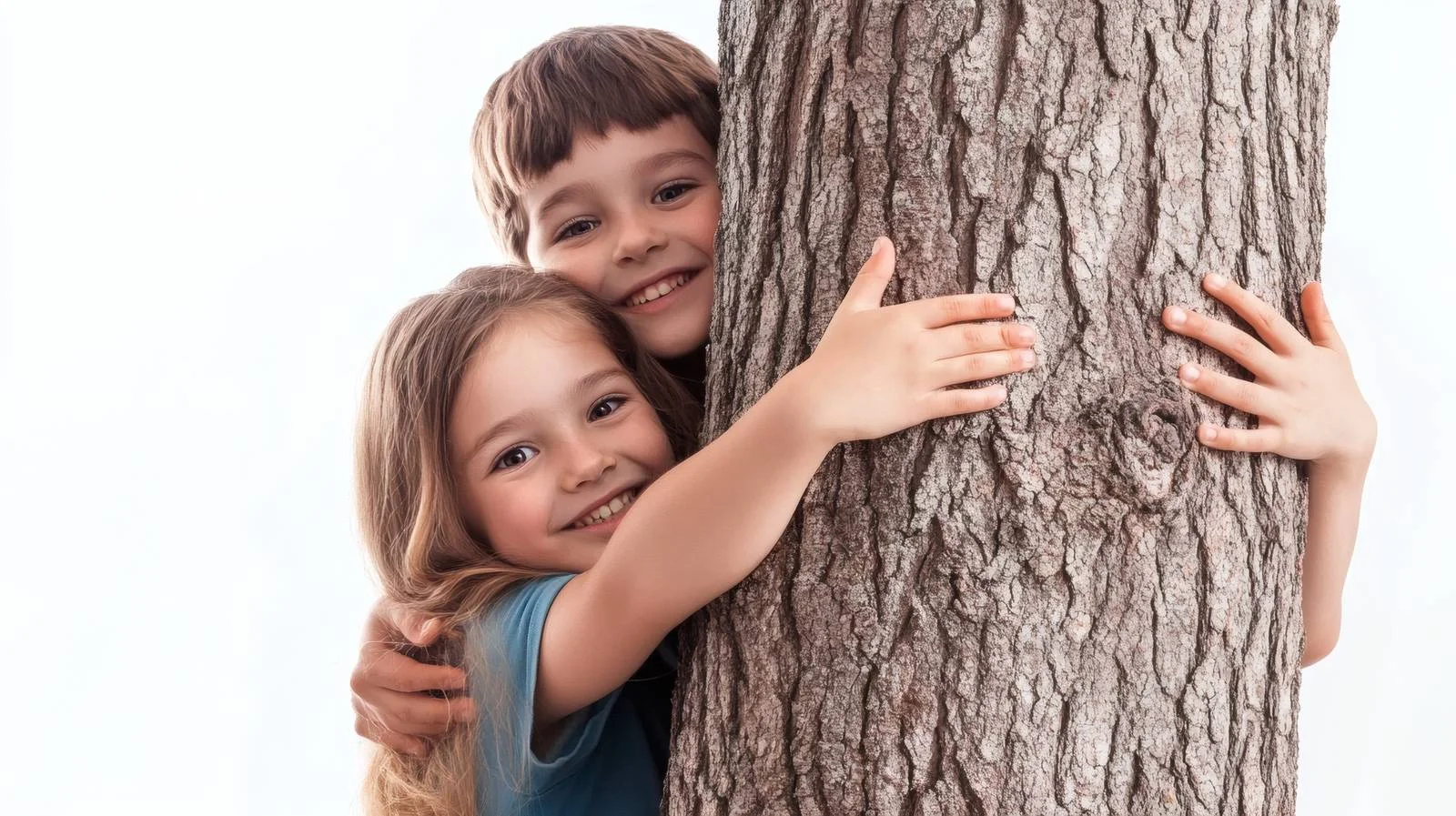 Embracing Children by Tree on White Background — free download from Dotvec