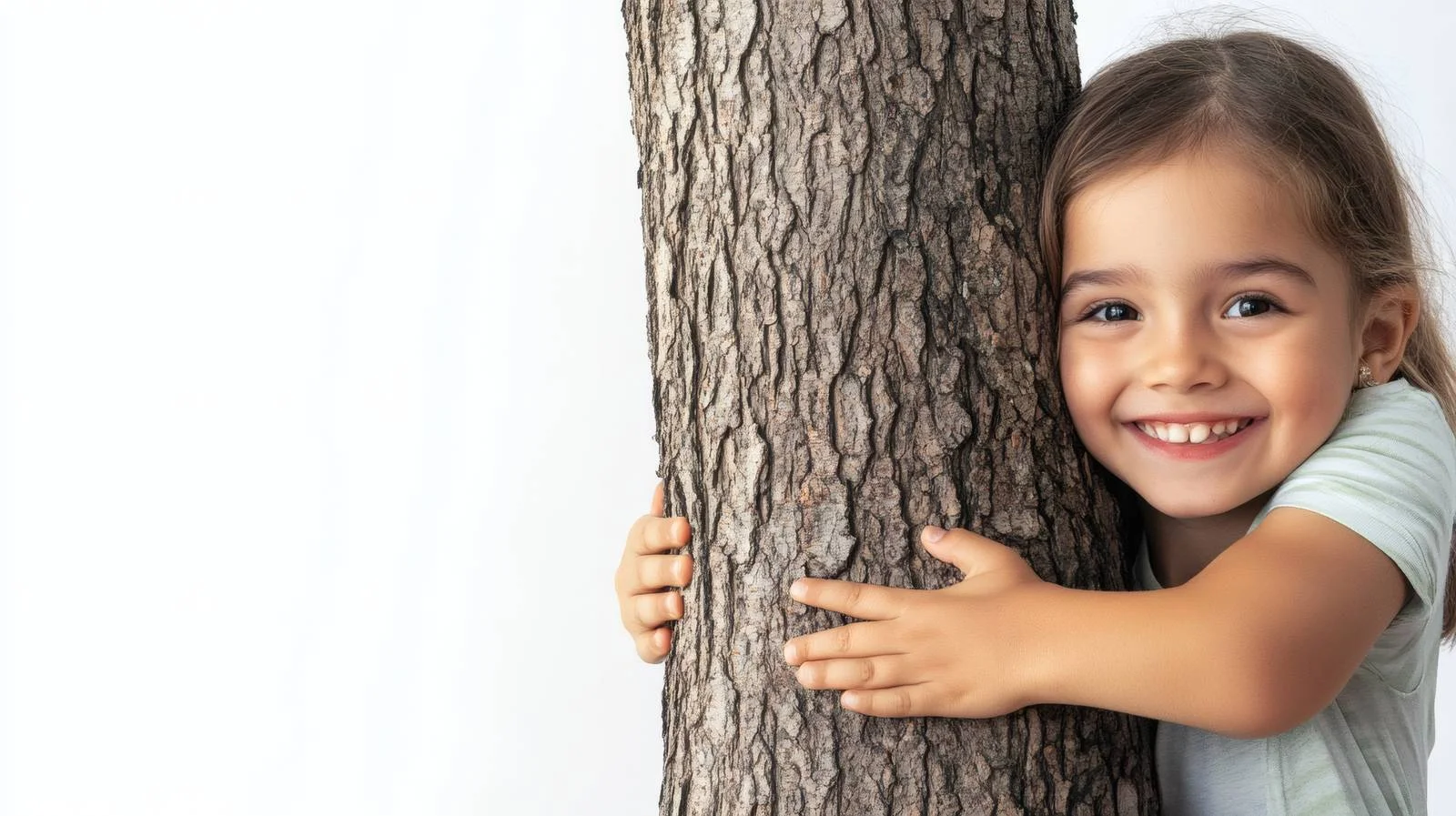 Joyful kids embracing tree on white background — free download from Dotvec