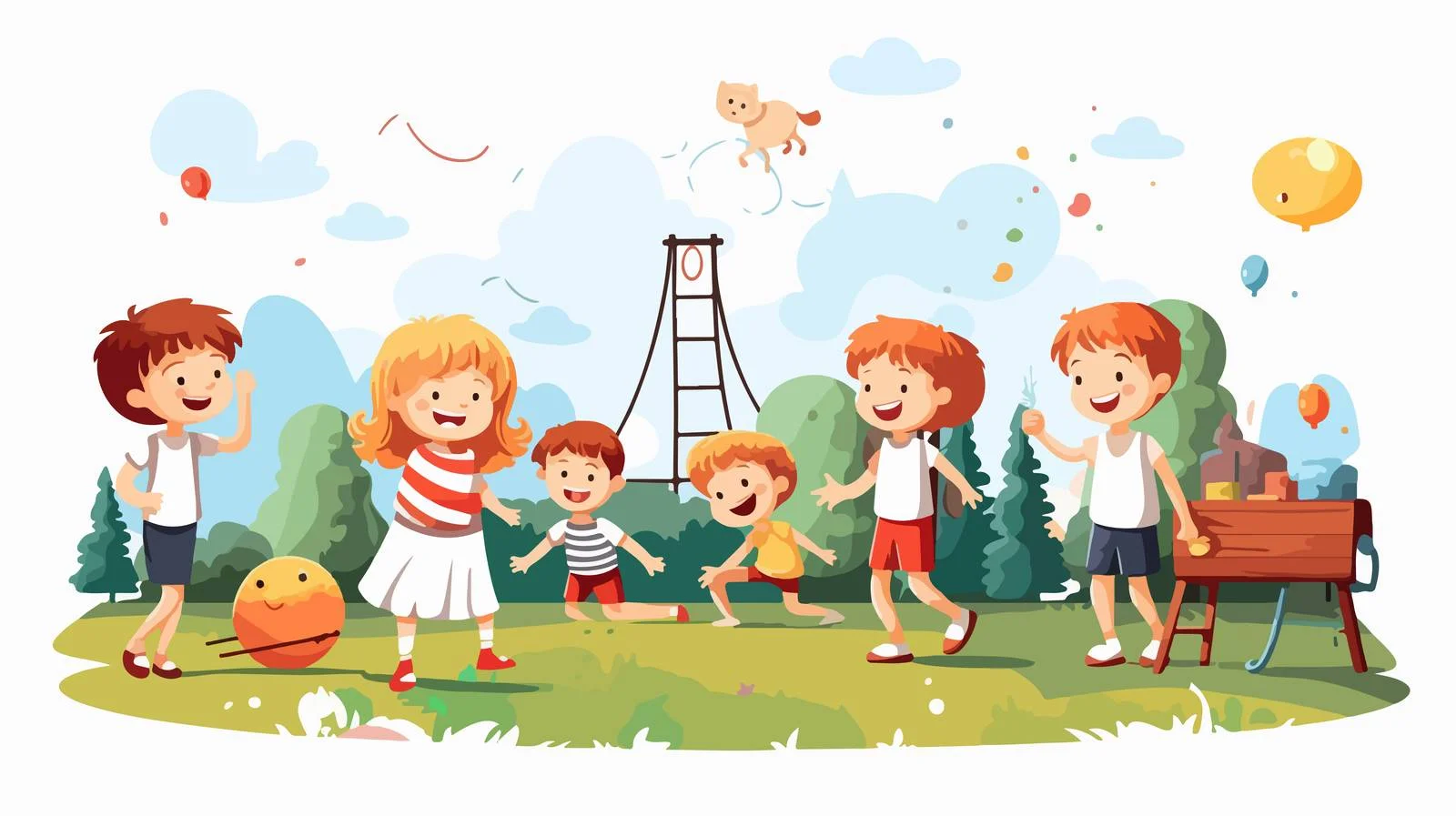 Cheerful Children Playing Outdoors Cartoon — free download from Dotvec