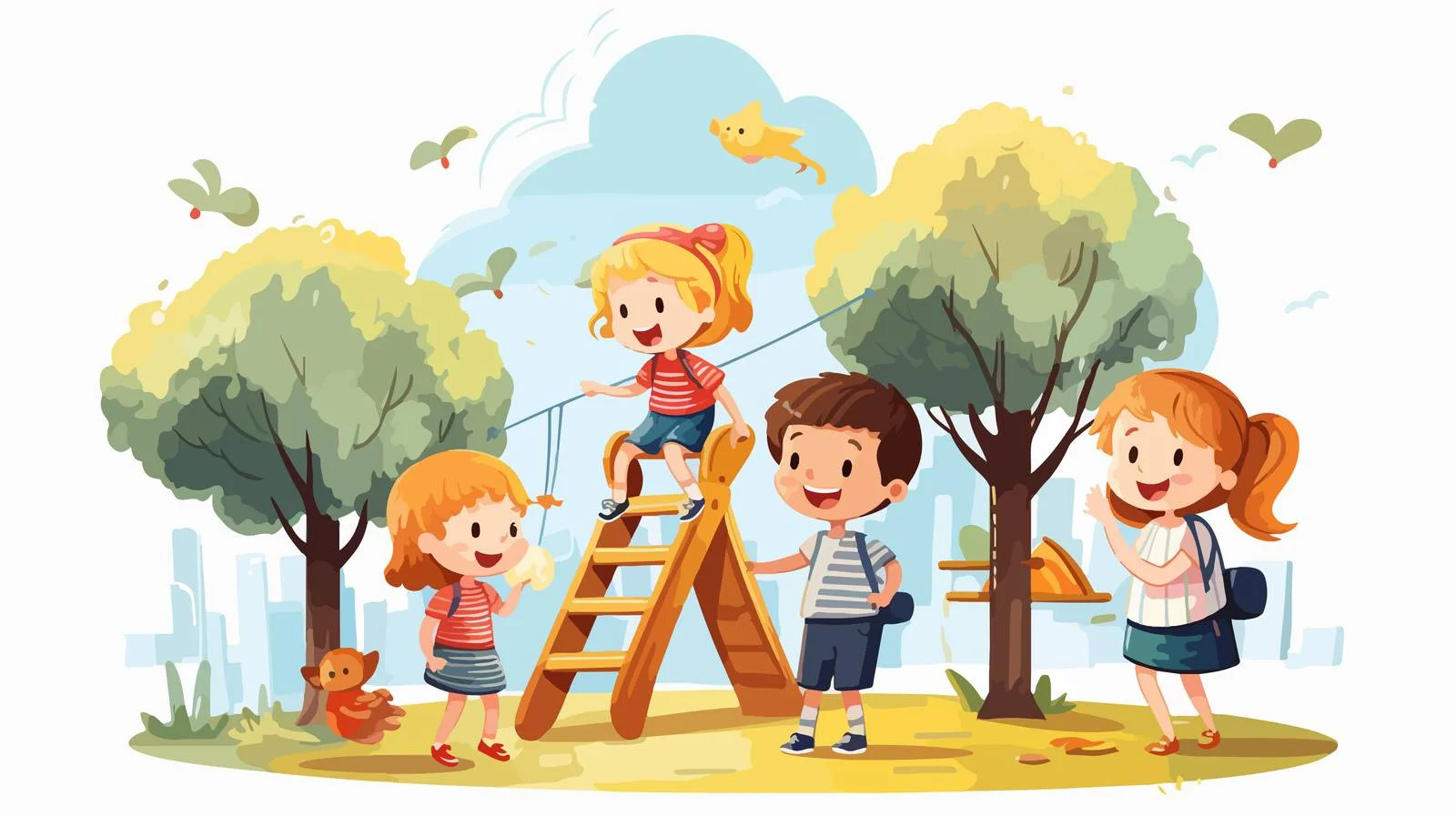 Joyful Kids Outdoors Cartoon Illustration — free download from Dotvec