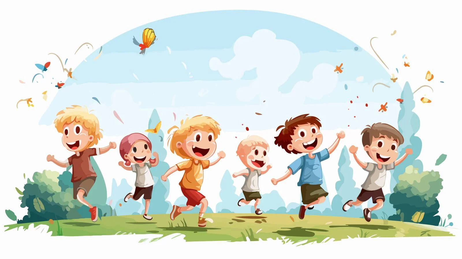 Joyful Children Outdoors Vector Cartoon Scene — free download from Dotvec