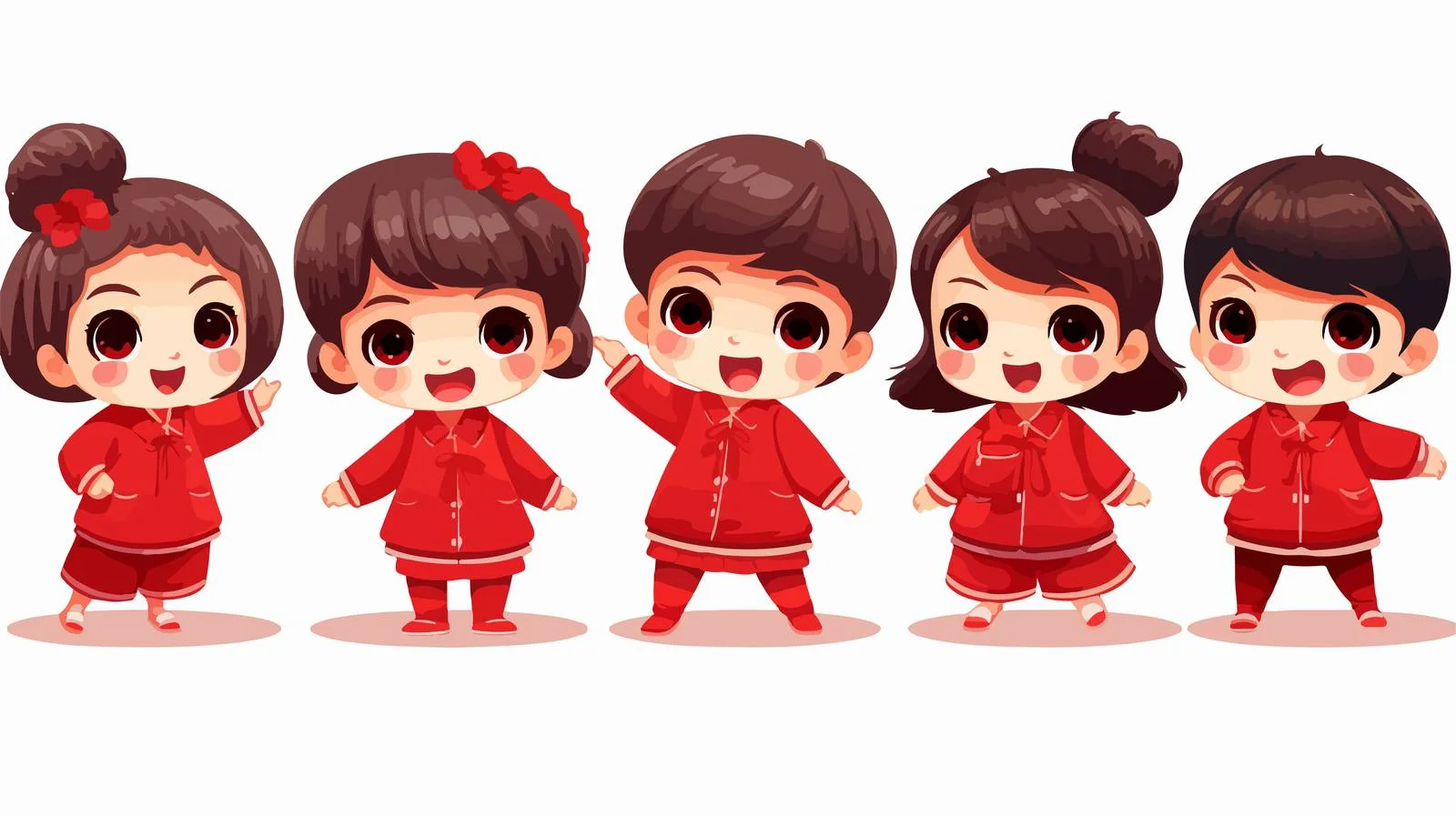 Traditional Chinese Children in Red Attire — free download from Dotvec