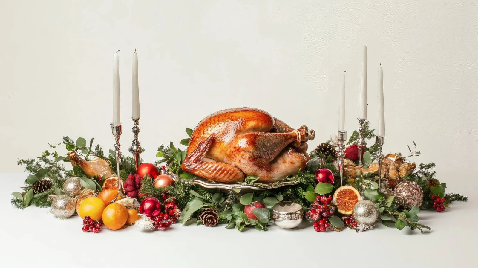 Festive Christmas Turkey on Elegant White Table — free download from Dotvec