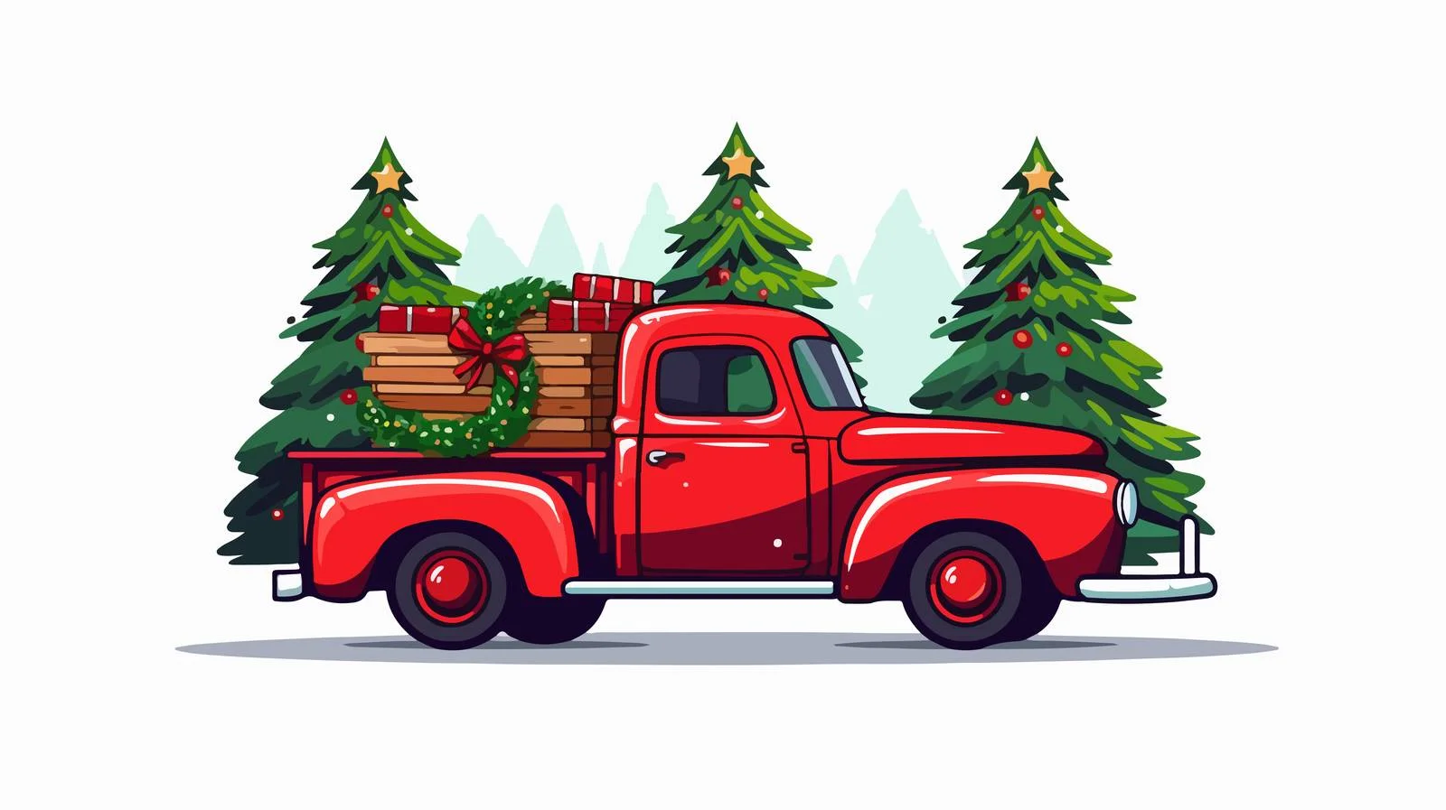 Festive Red Pickup Truck with Christmas Decorations — free download from Dotvec